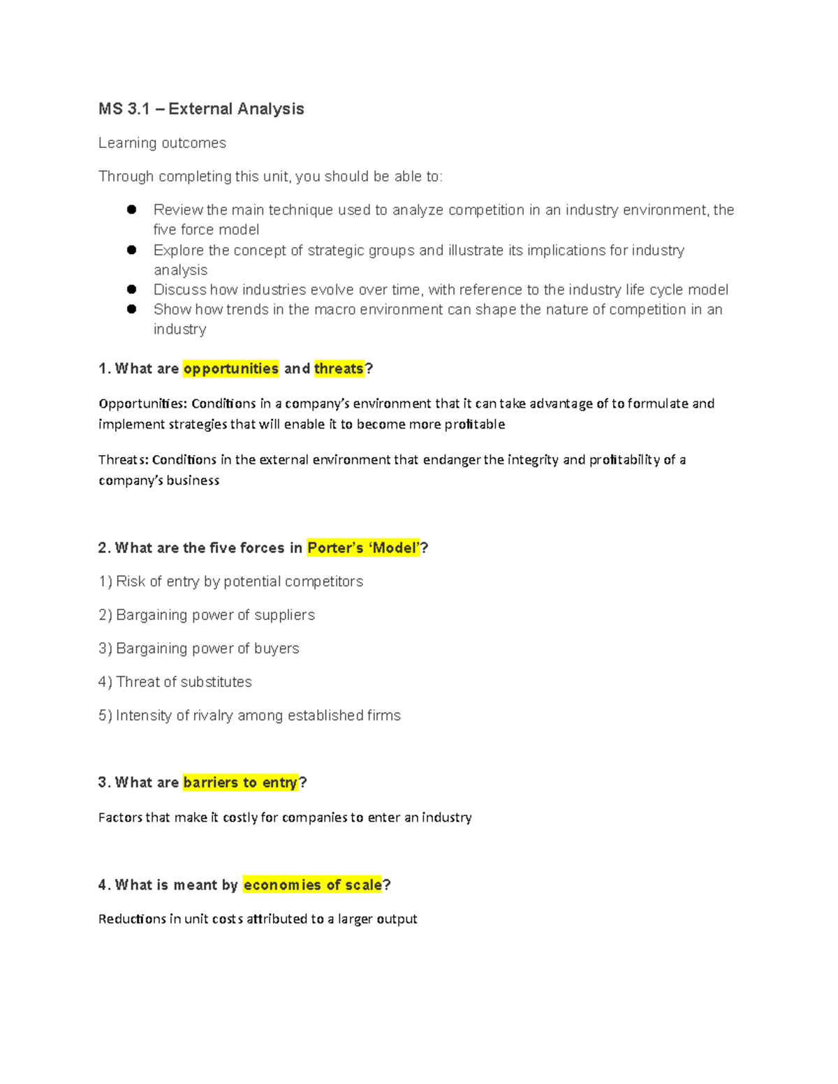 MS 3.1 - External Analysis - MS 3 – External Analysis Learning outcomes ...