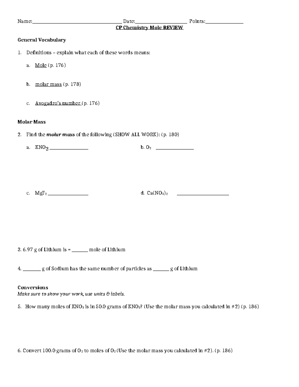 CP Mole Intro Test Review - Name ...