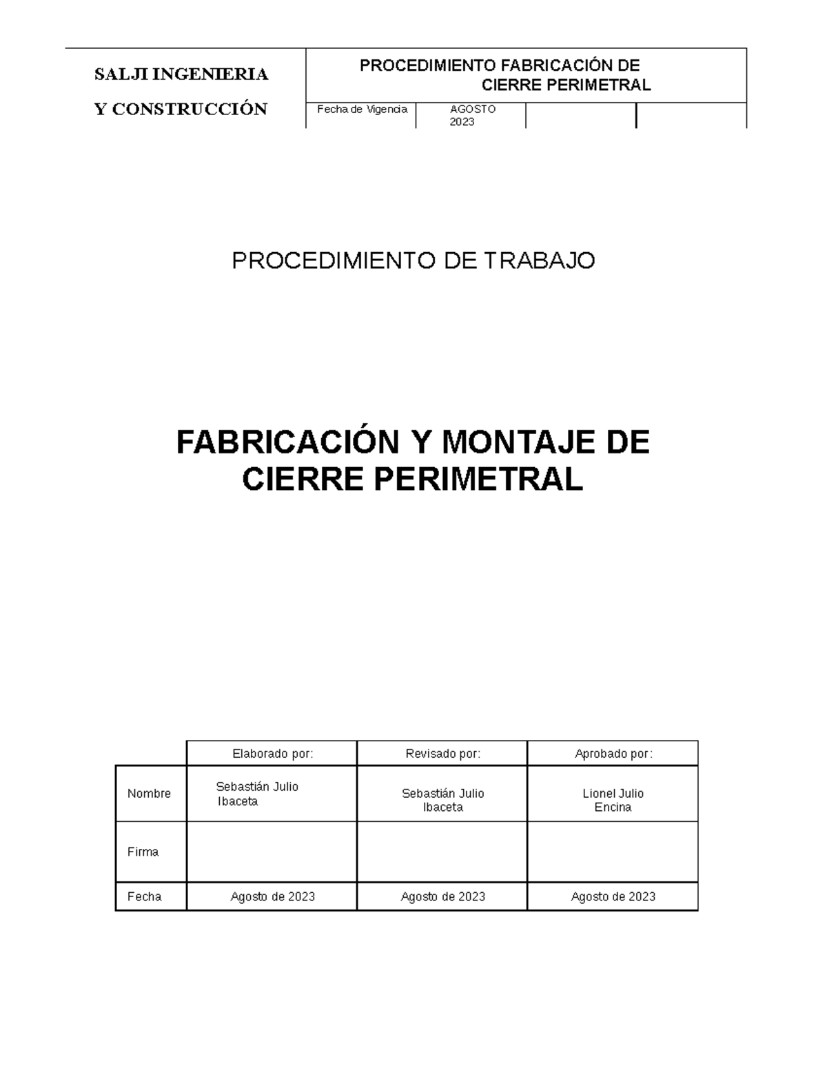 PT-14 Procedimiento Fabricación y montaje de Cierre Perimetral ...
