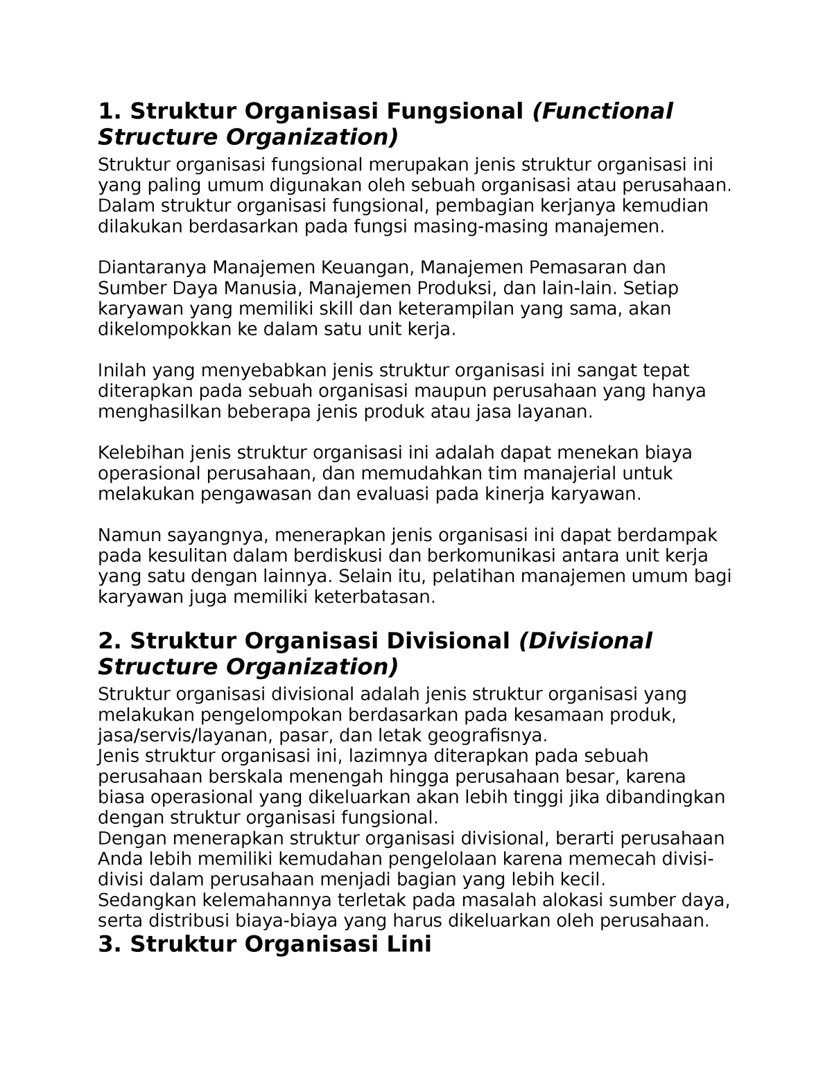 Struktur Organisasi 1 Struktur Organisasi Fungsional Functional Structure Organization