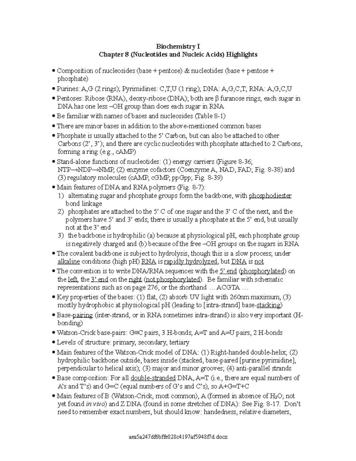 Biochem I, Review Sheet, Chap 08(2) - Biochemistry I Chapter 8 ...