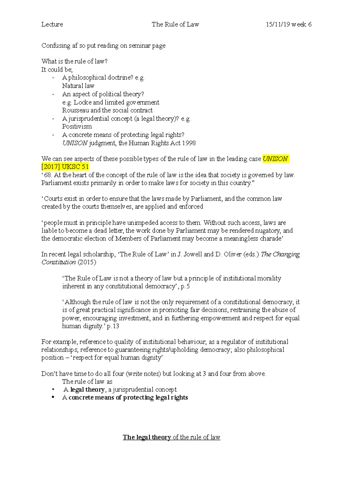 The rule of law lecture 102 - Confusing af so put reading on seminar ...
