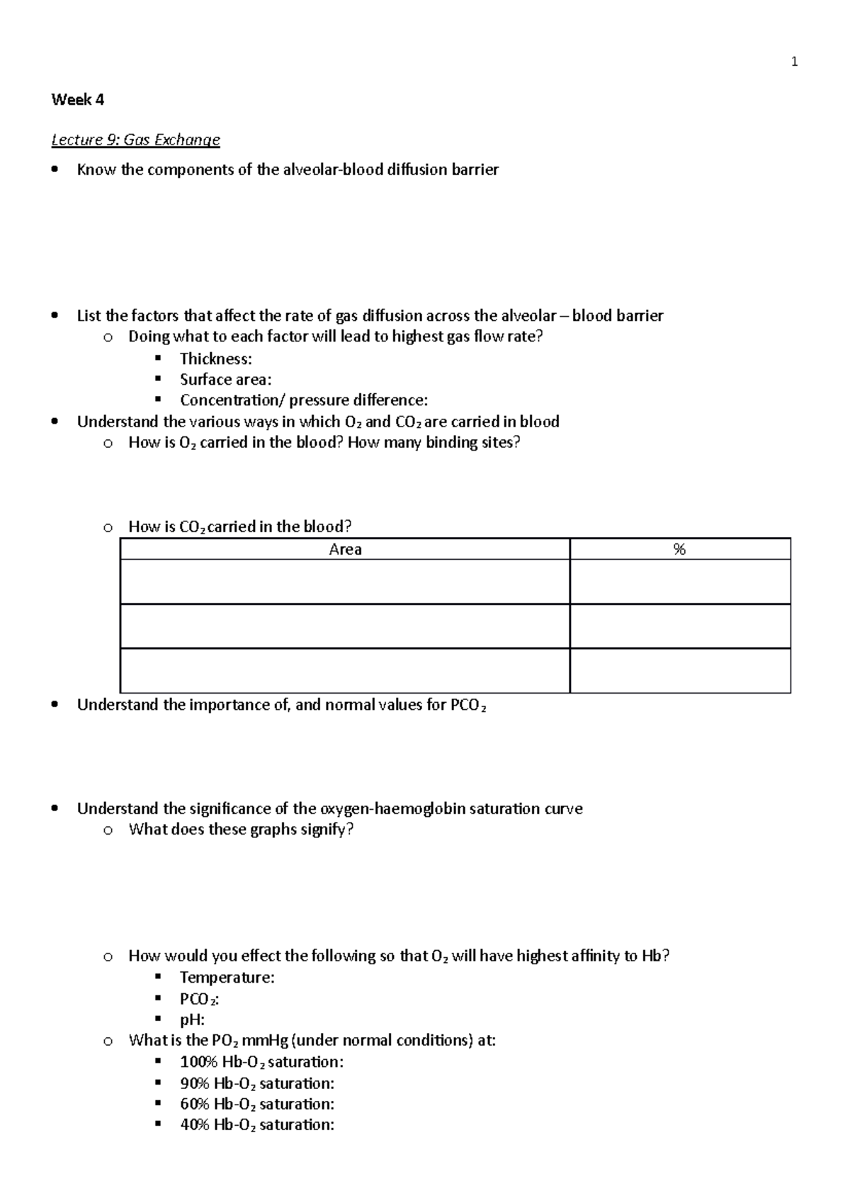 HUBS 1404 Week 4 PASS - Pulmonary system - 1 Week 4 Lecture 9: Gas ...