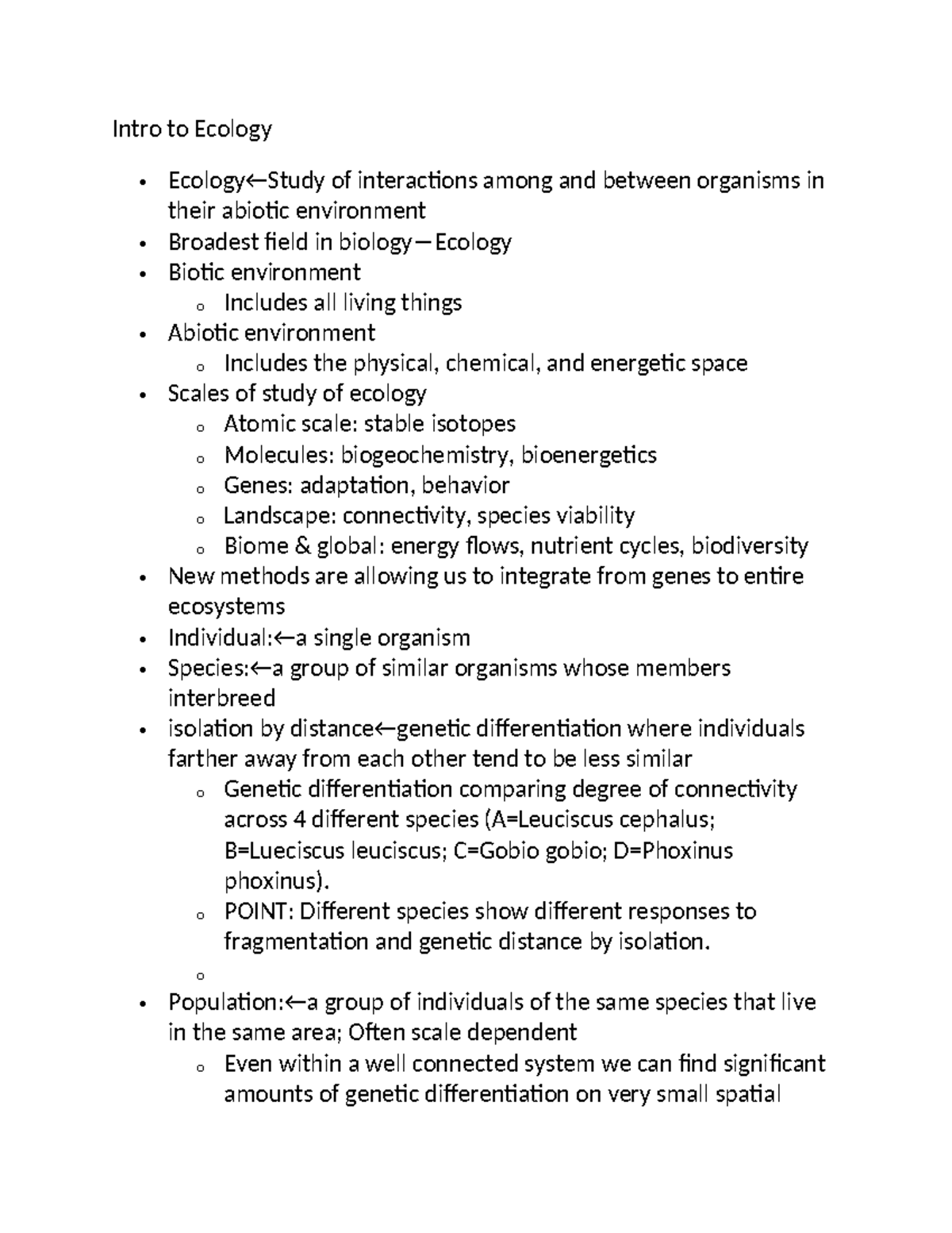 Intro To Ecology - Intro To Ecology Ecology←study Of Interactions Among 