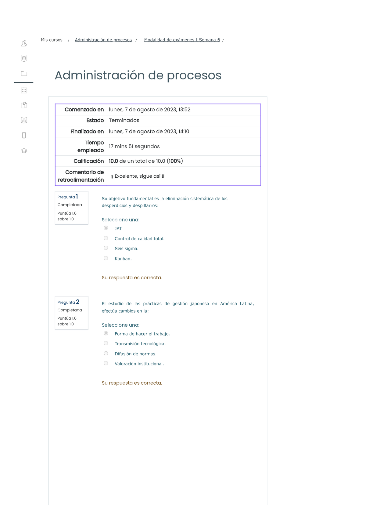 Modalidad De Exámenes Semana 6 Revisión Del Intento - Administración De ...