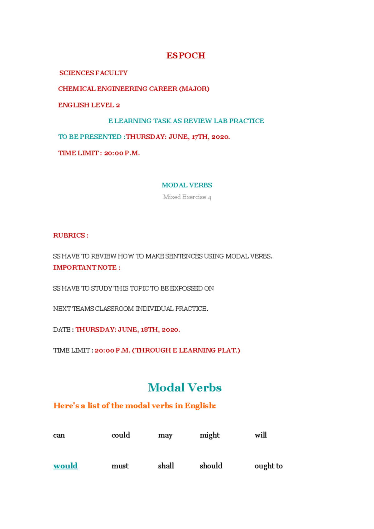 Modal Verbs Exercise 4 - nuevo documento - ESPOCH SCIENCES FACULTY ...