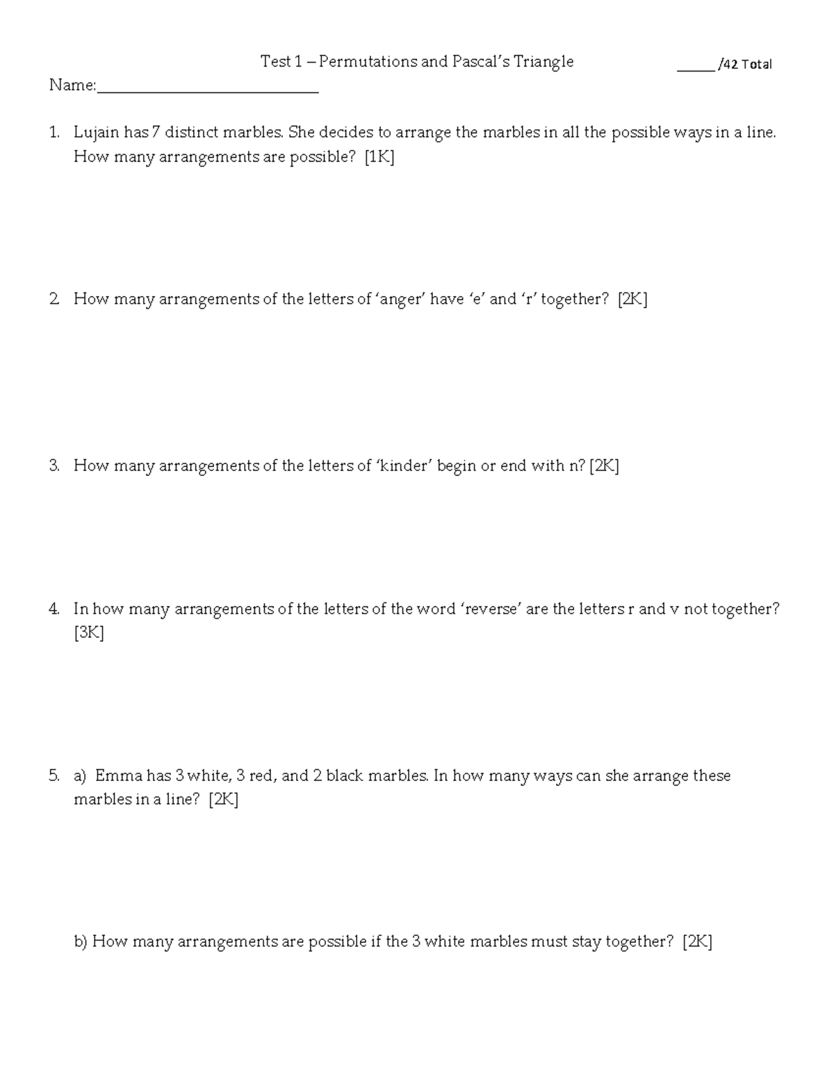 Test Permutations Sem 2 2021 2022 - Test 1 – Permutations and Pascal’s ...