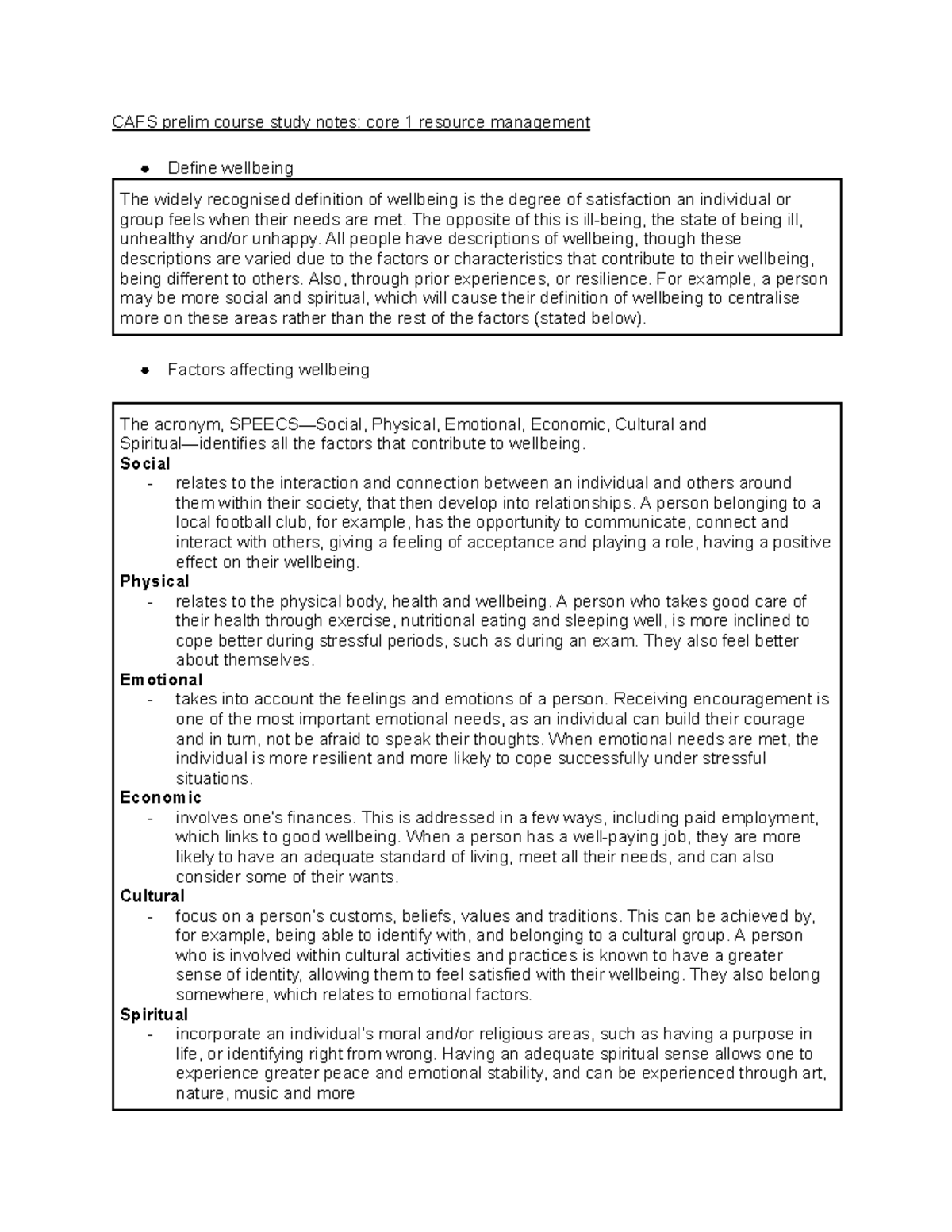 CAFS prelim course study notes core 1 resource management - The ...