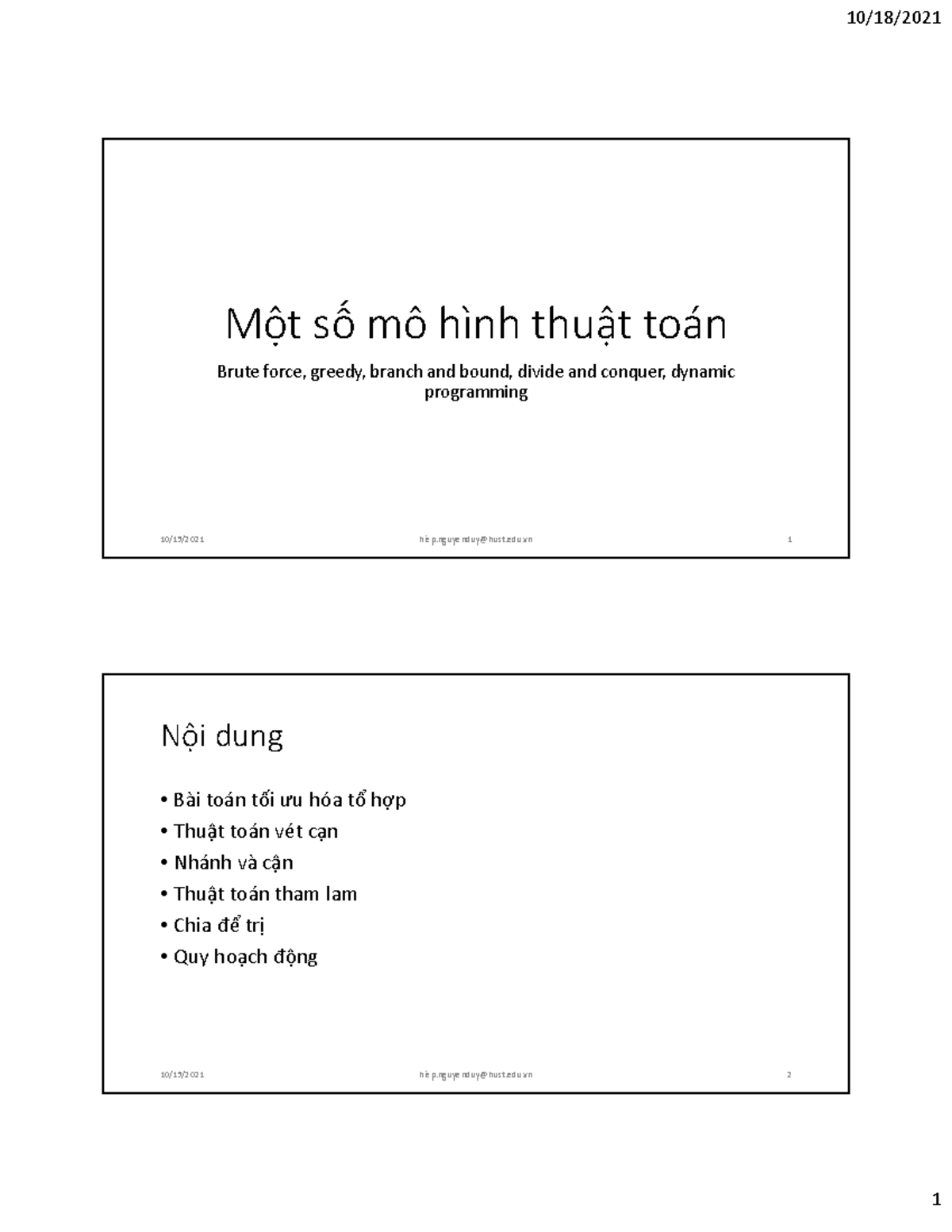 Chương 3. Một số kỹ thuật thiết kế thuật toán - Một số mô hình thuật ...