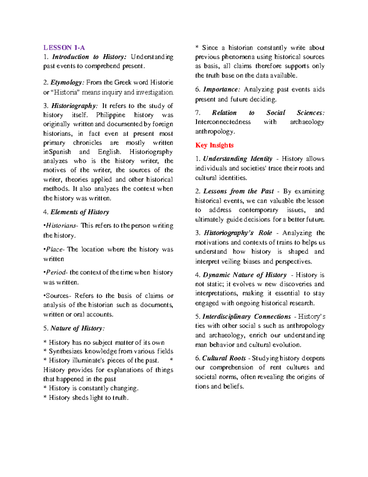 History-1 - reviewer for the Philippine history - LESSON 1-A ...