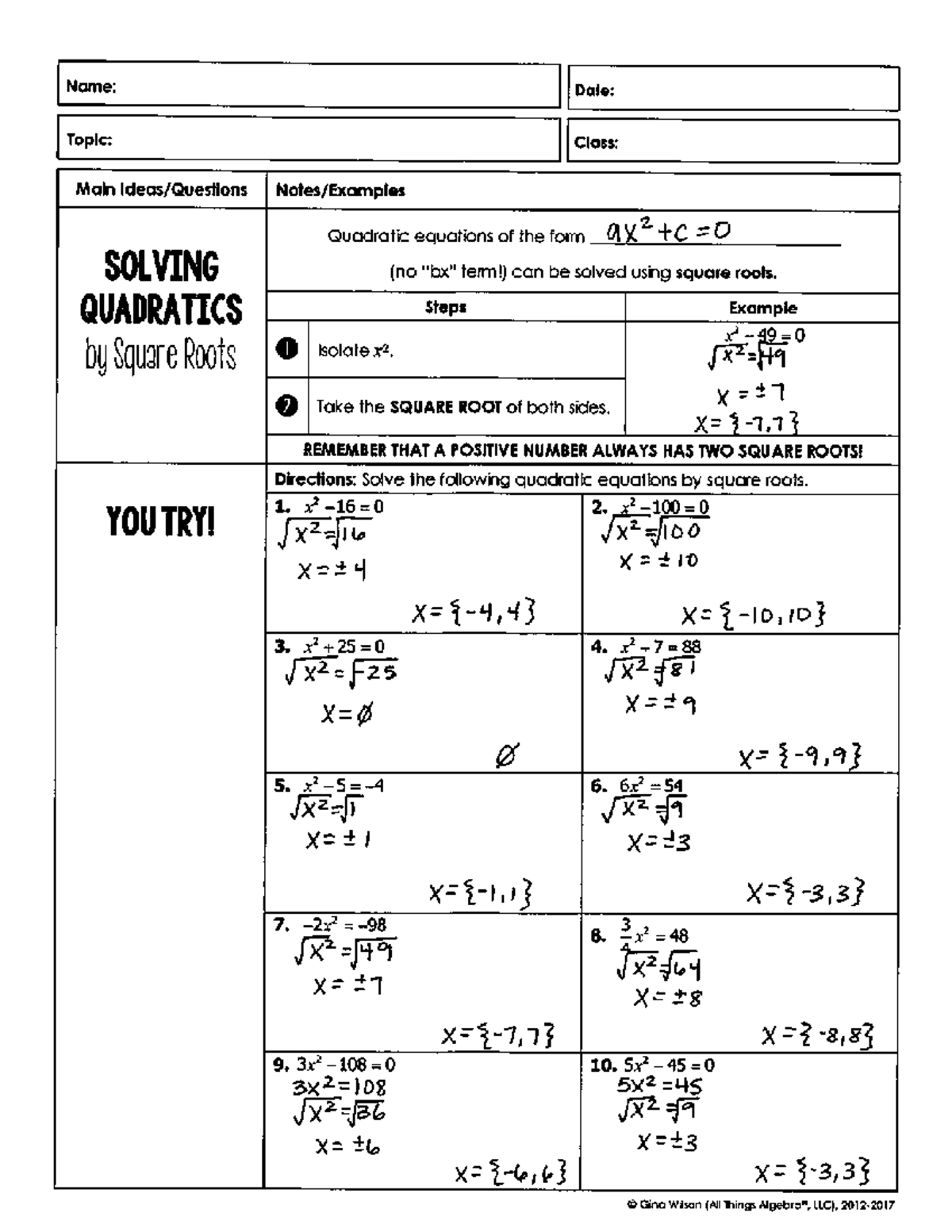 Quadratic Functions Packet 3 answers - Studocu