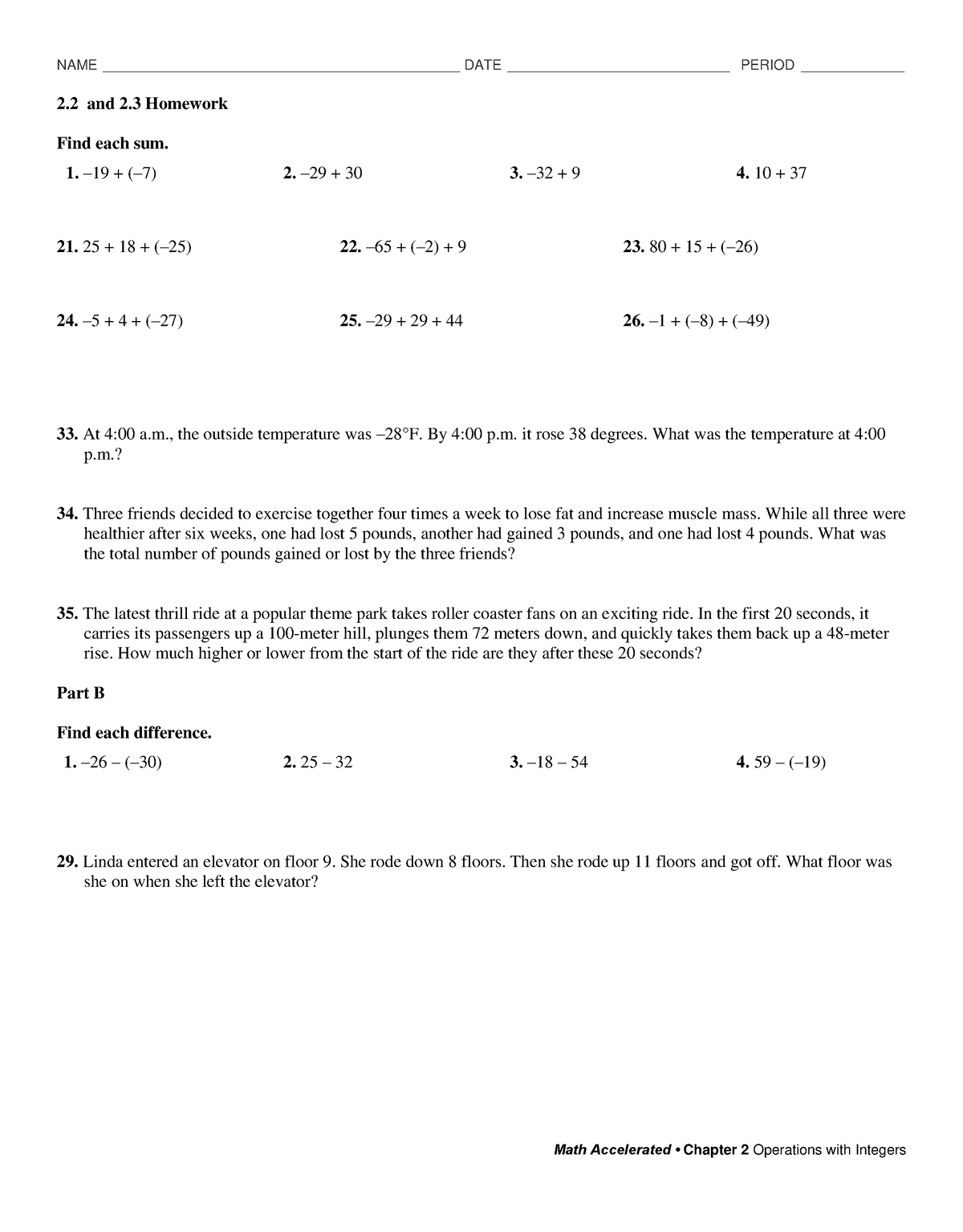 2.2 and 2.3 HW - Math classwork sheet - NAME