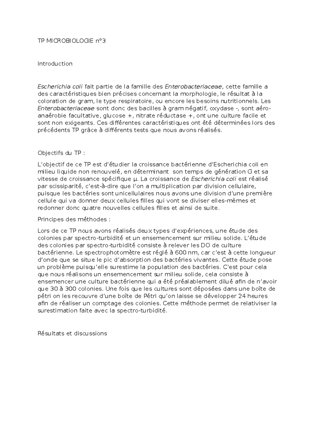 TP Microbiologie - TP MICROBIOLOGIE n°3 Introduction Escherichia coli ...