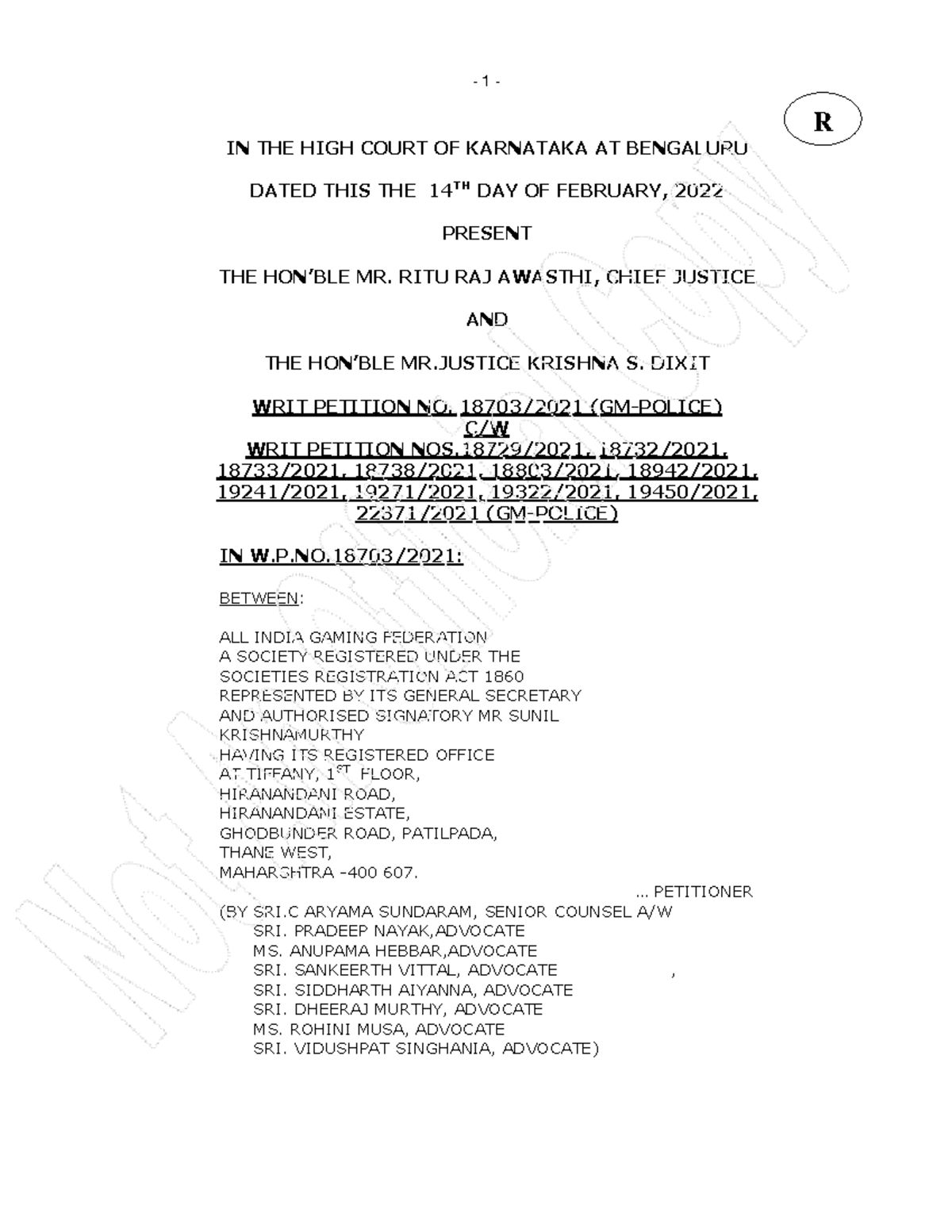 WP18703 21 14 02 2022 Dhan IN THE HIGH COURT OF KARNATAKA AT