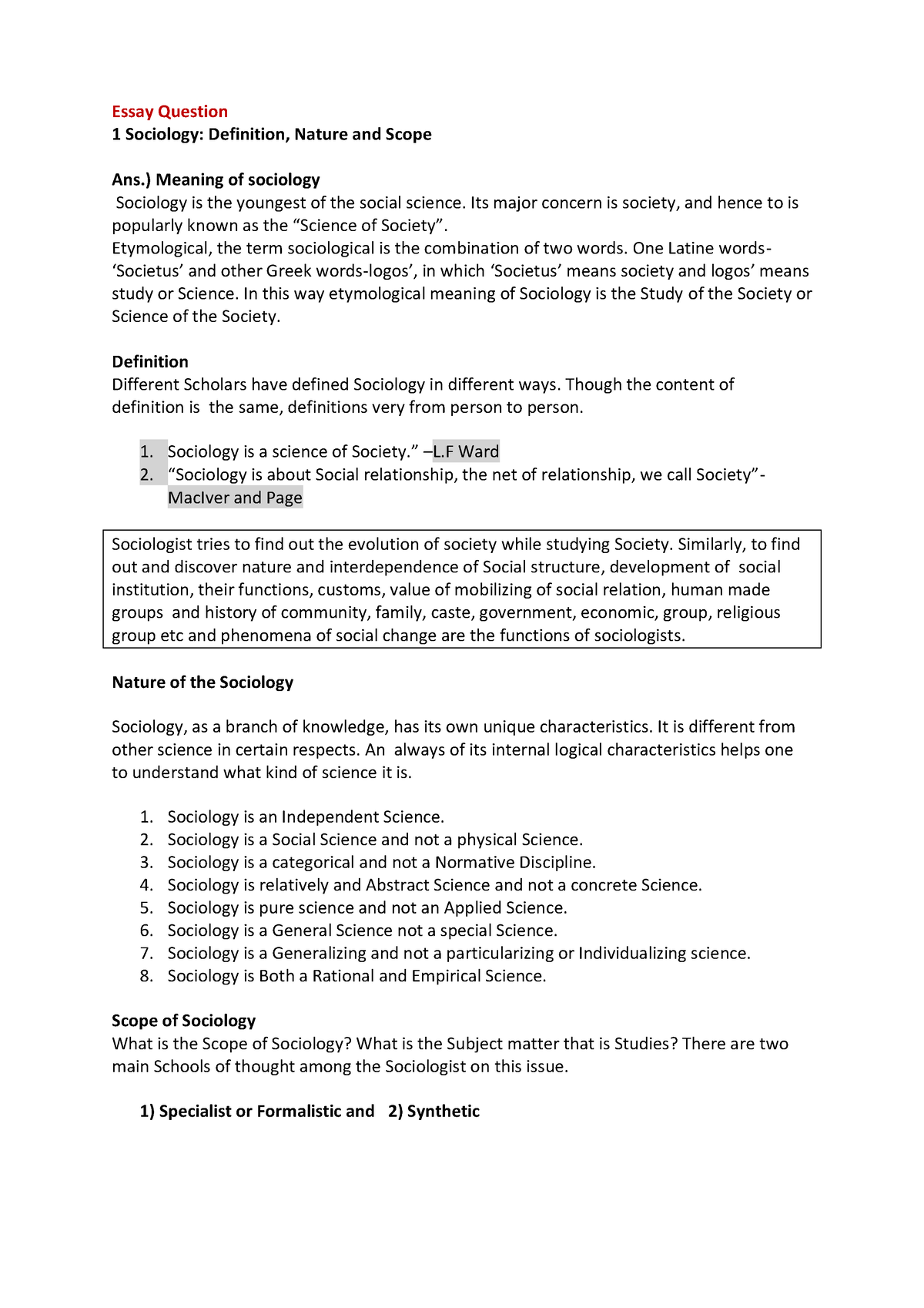 evaluate sociology essay