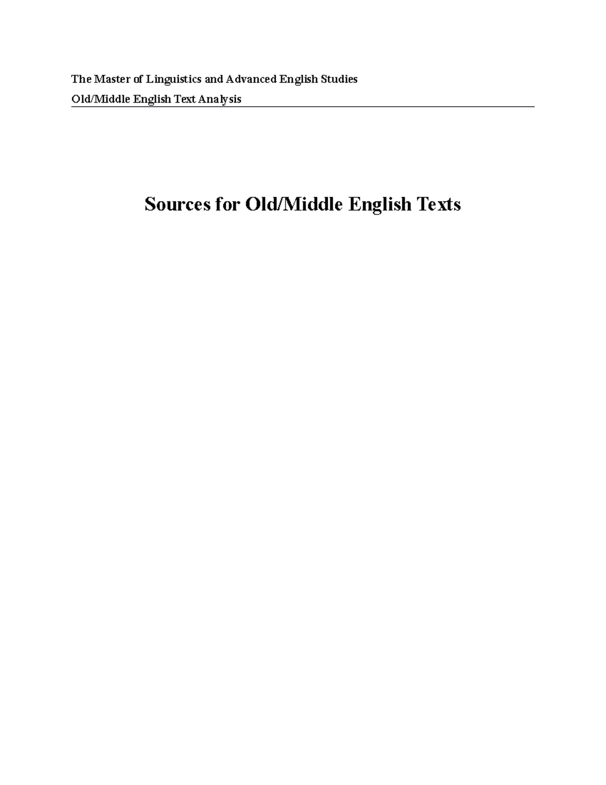 Sources - The Master of Linguistics and Advanced English Studies Old ...