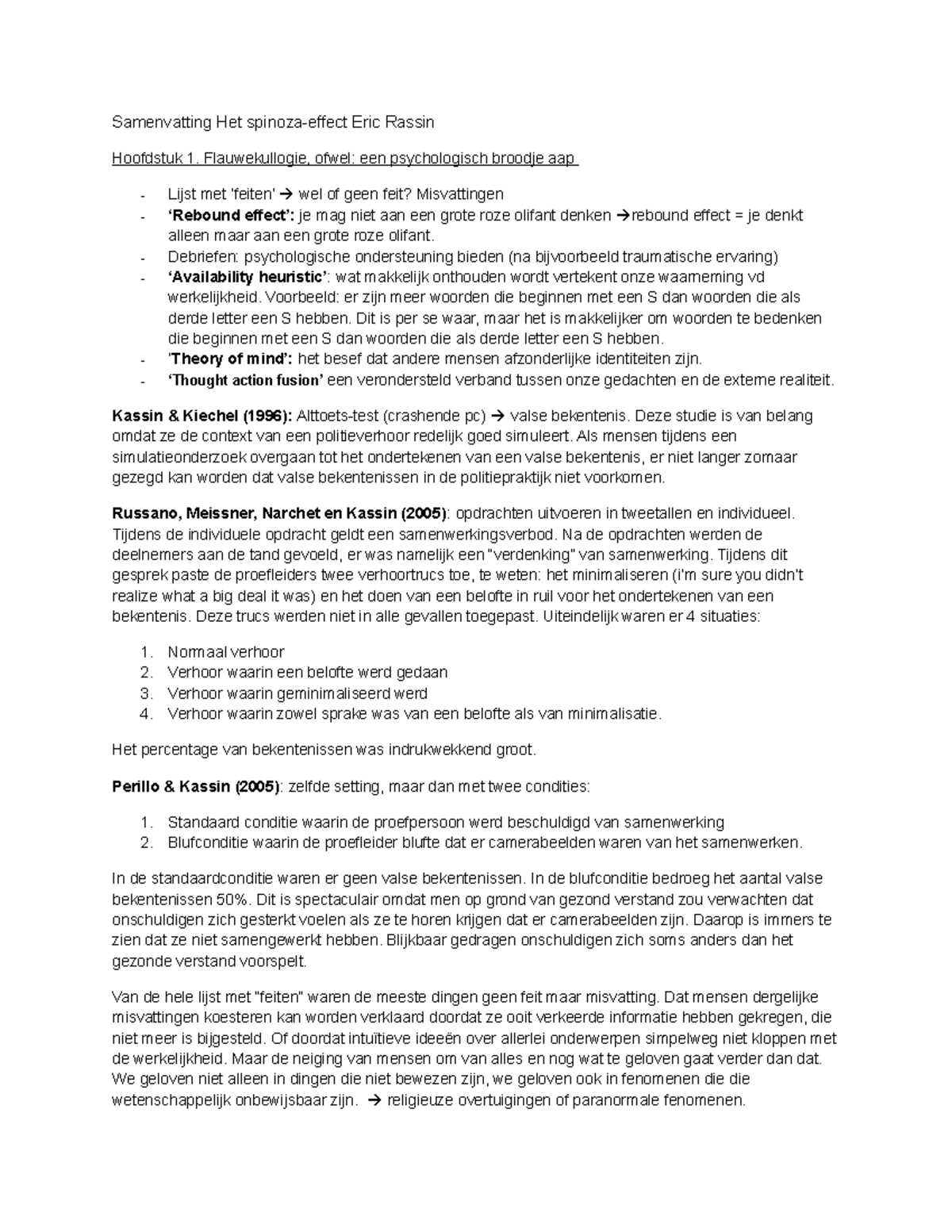 Samenvatting Het Spinoza-effect Eric Rassin - Samenvatting Het Eric 1 ...