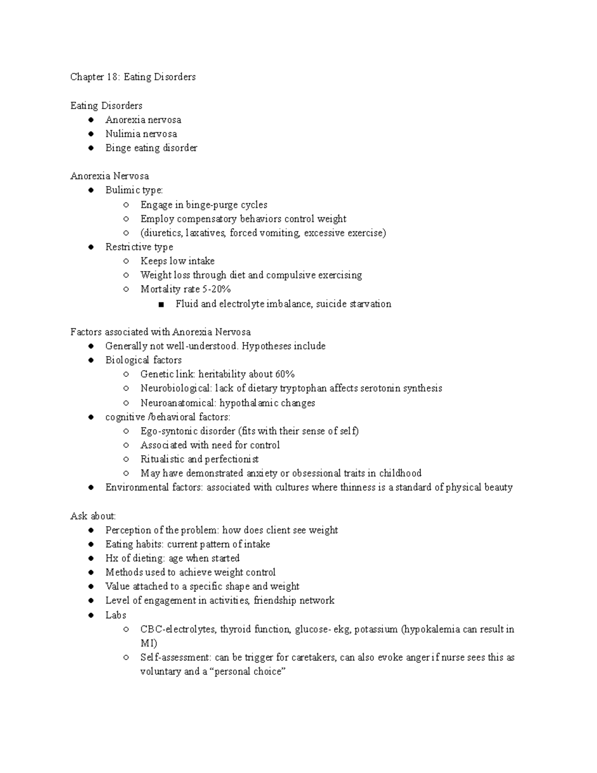 Psych chapter 18 - Chapter 18: Eating Disorders Eating Disorders ...