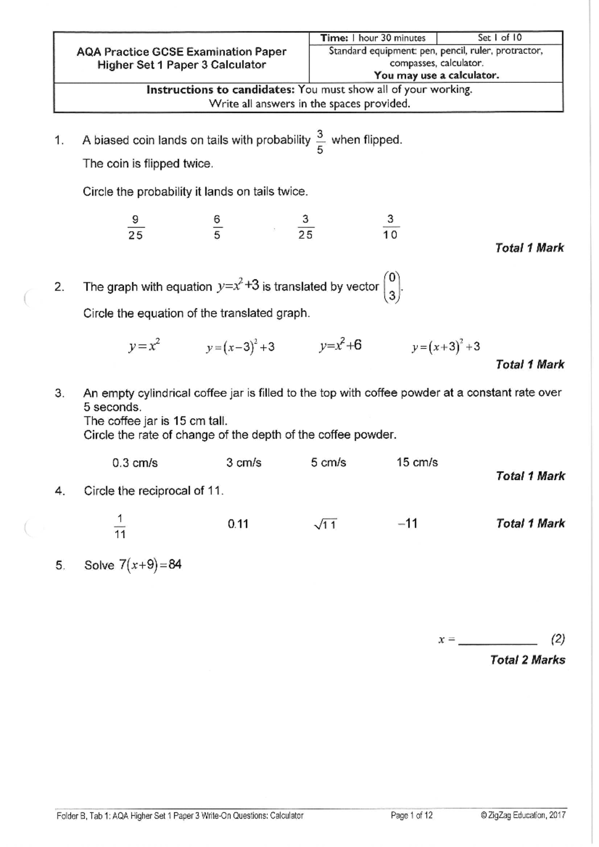 practice paper maths paper 3 - Studocu