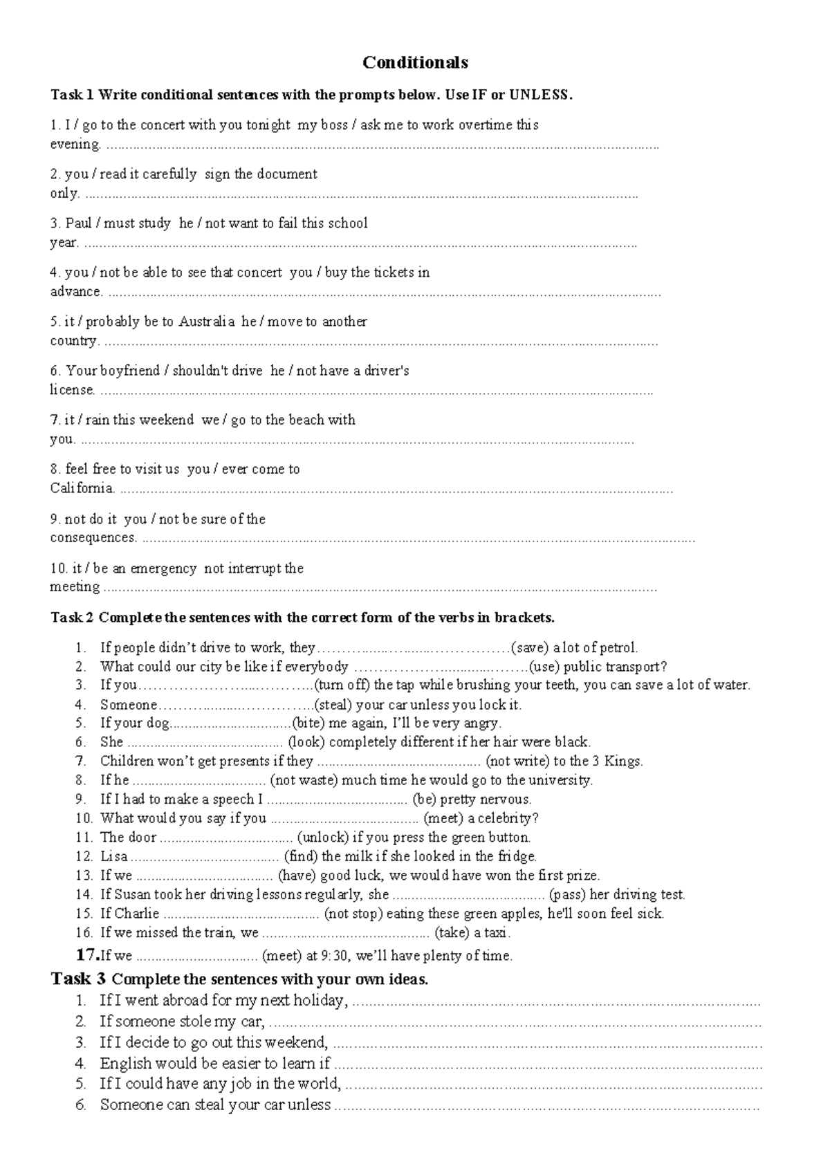 Conditionals tasks 012 - Conditionals Task 1 Write conditional ...