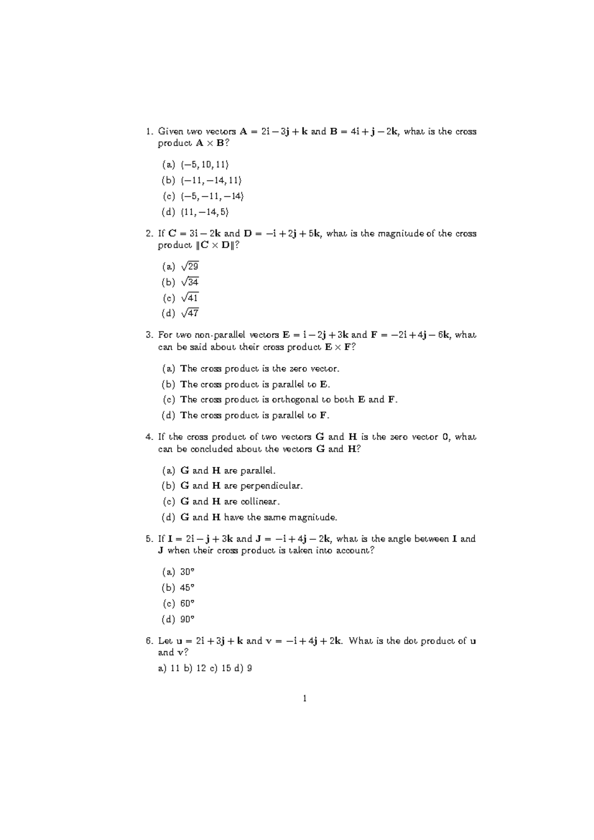 Questions - For students to try their hands on - Given two vectors A ...
