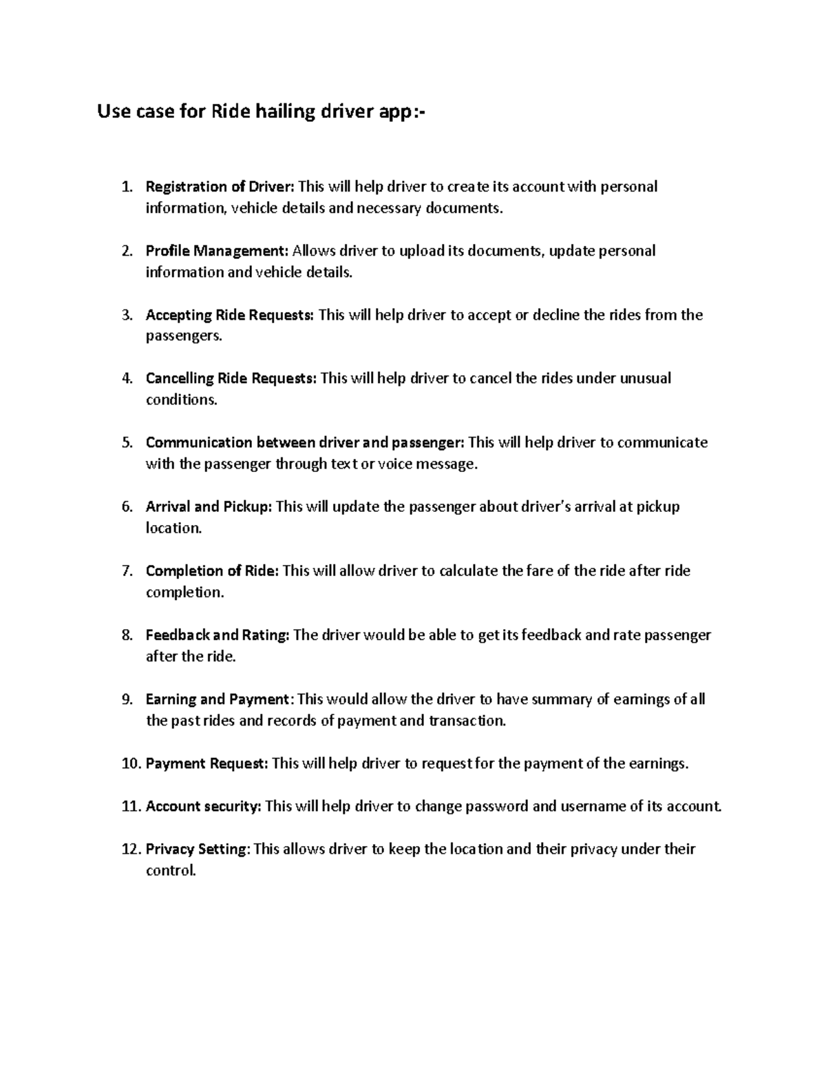 BA Assignment - Use case for Ride hailing driver app:- Registration of ...