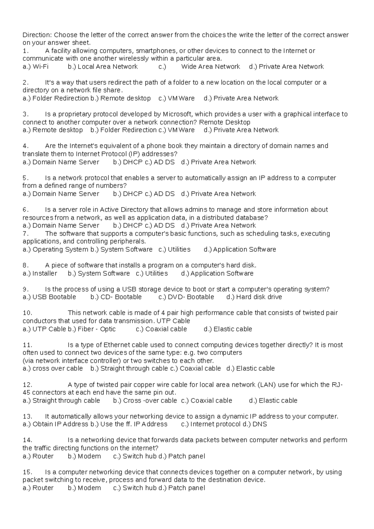 ICT CSS-3rd Quarter Exam Final C - Direction: Choose the letter of the ...