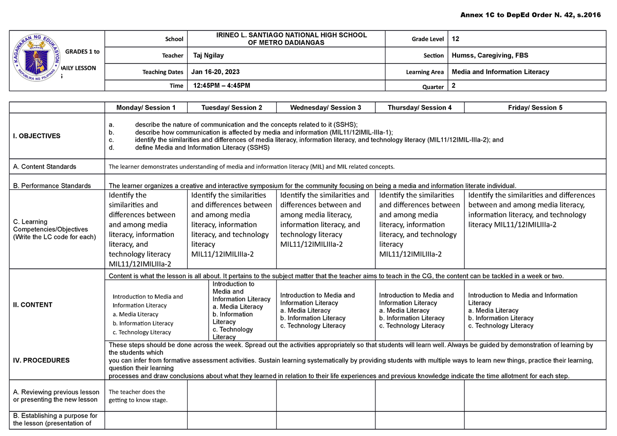 A4 MIL DLL Q2 Week 9 - Reading And Writing Skills Moduar Lessons Daily ...