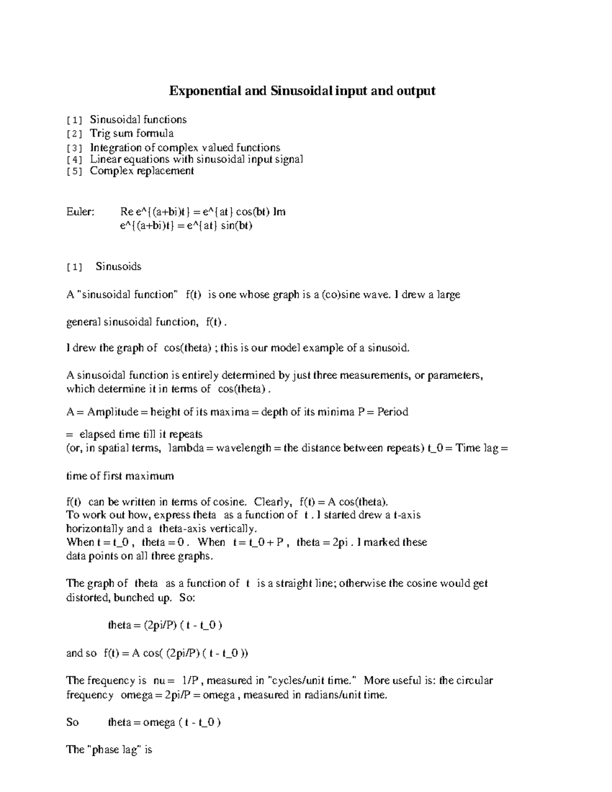 Linear system response to exponential and sinusoidal input gain, phase ...