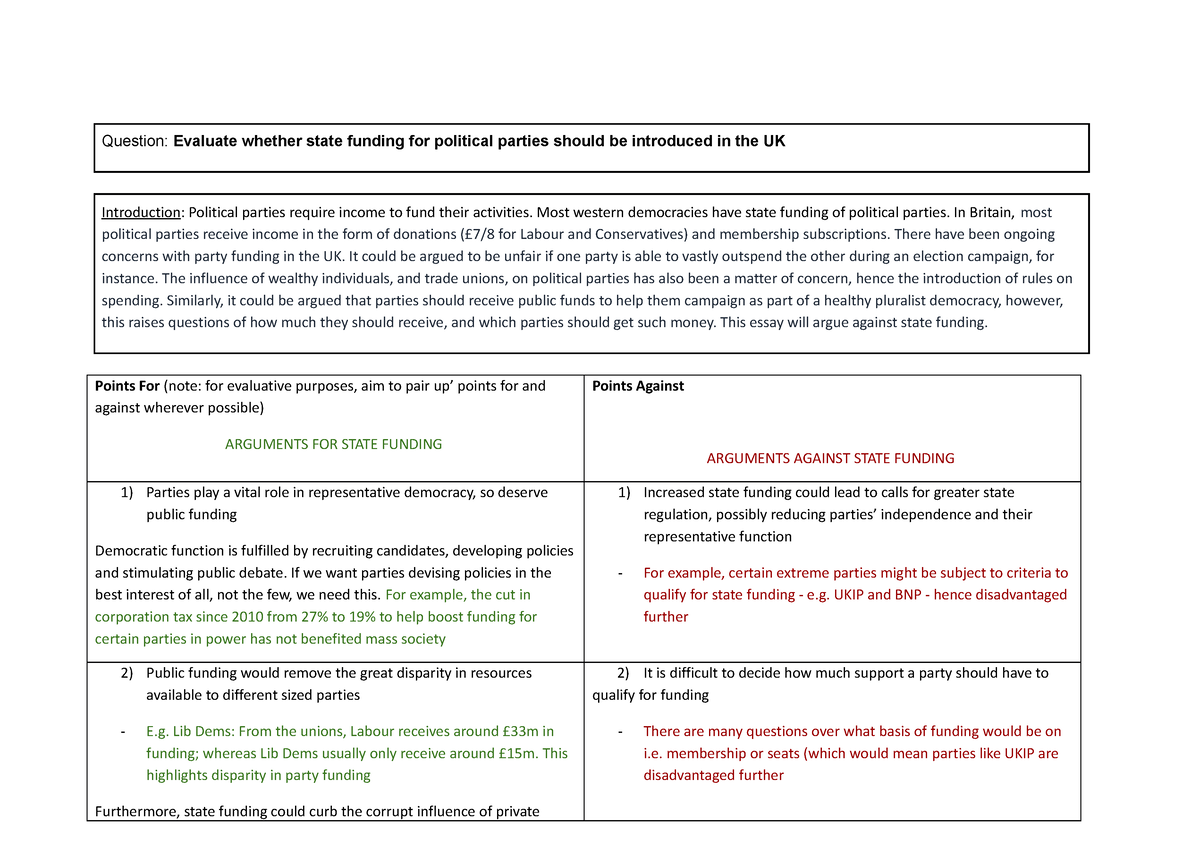 edexcel a level politics essay plans