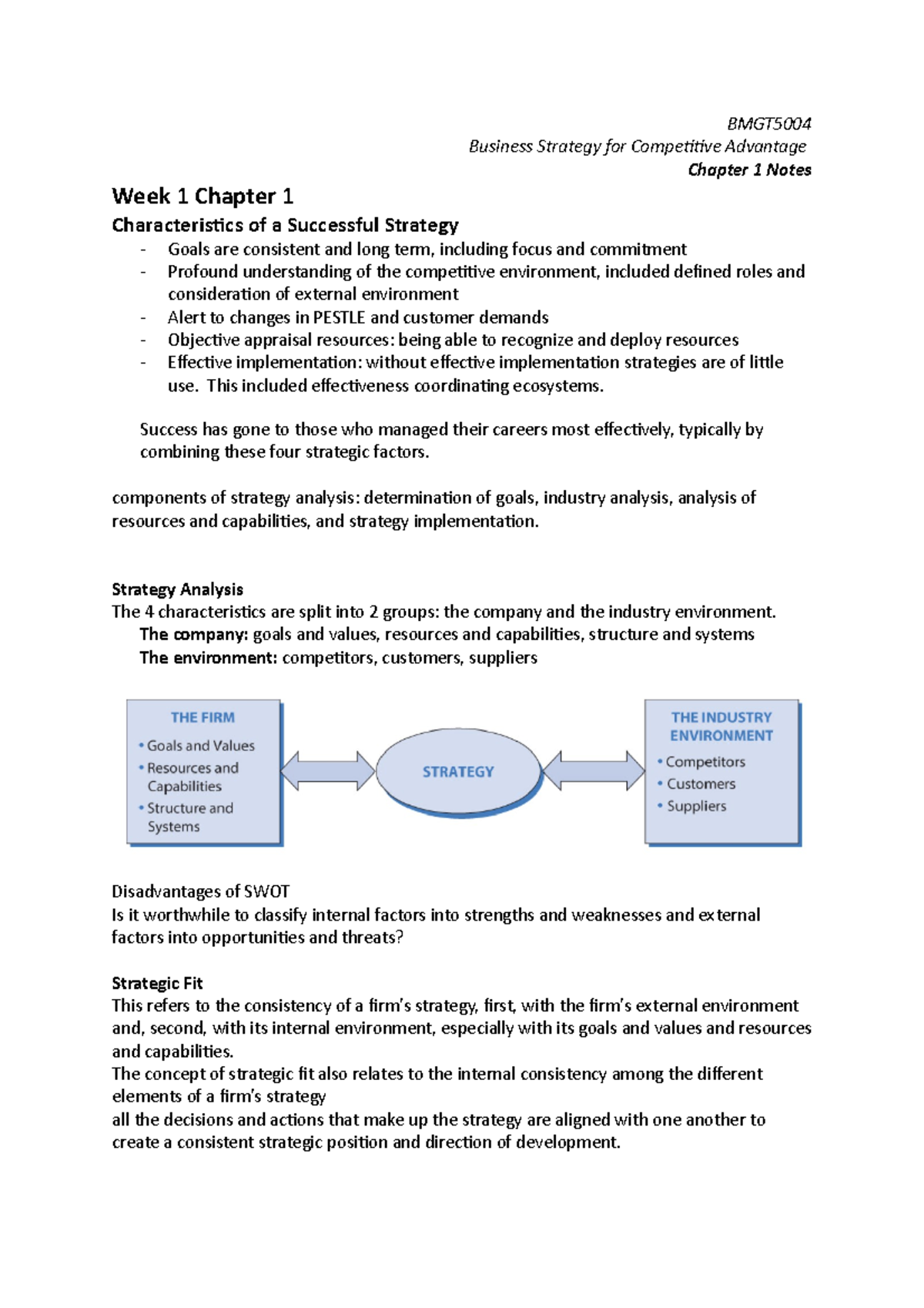 Chapter 1 Notes - BMGT Business Strategy for Competitive Advantage ...