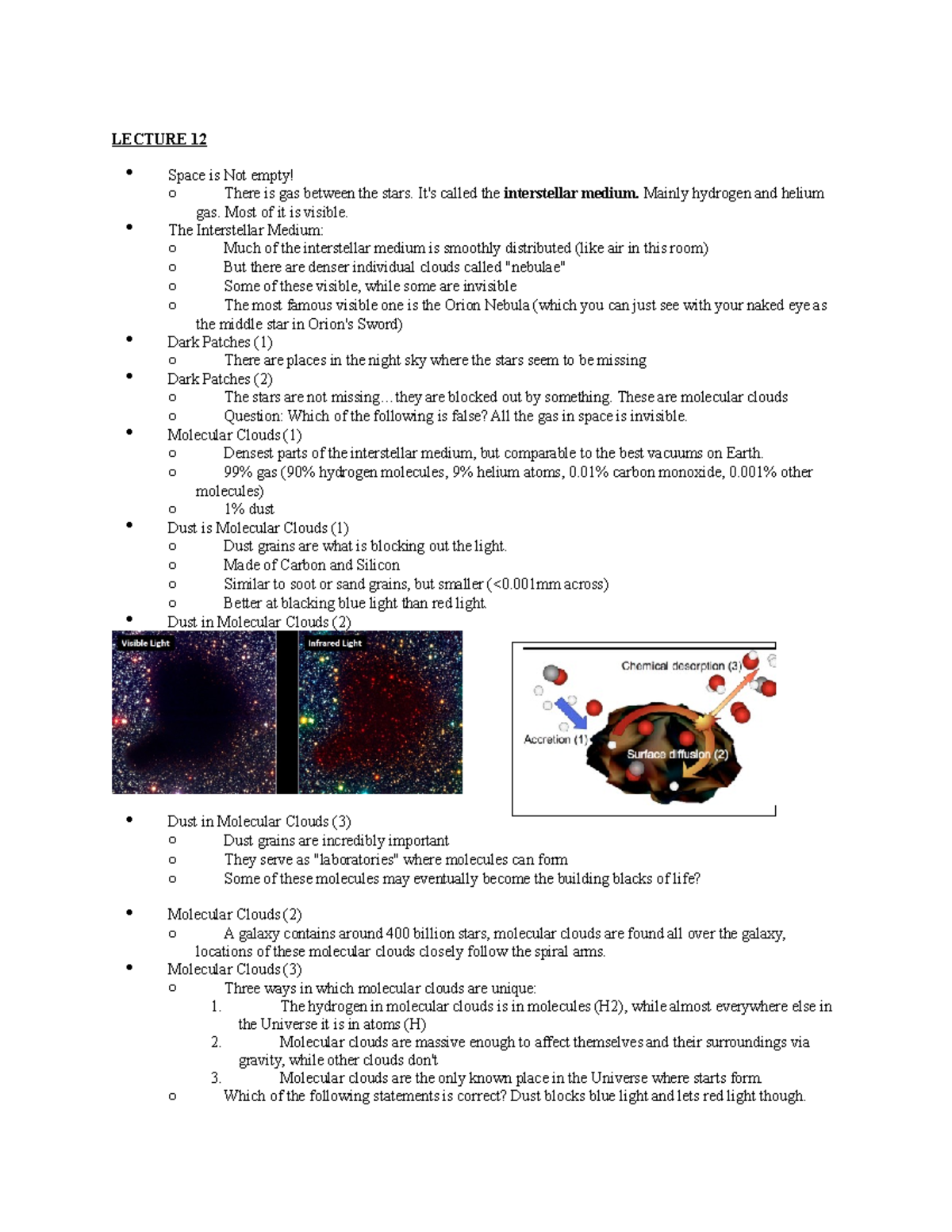 AST101 Post-midterm Notes - LECTURE 12 Space Is Not Empty! O There Is ...