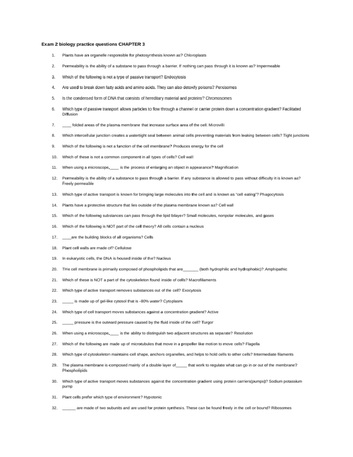 Exam 2 Biology Practice Questions Chapter 3 - Google Docs - BIOL 1010K ...