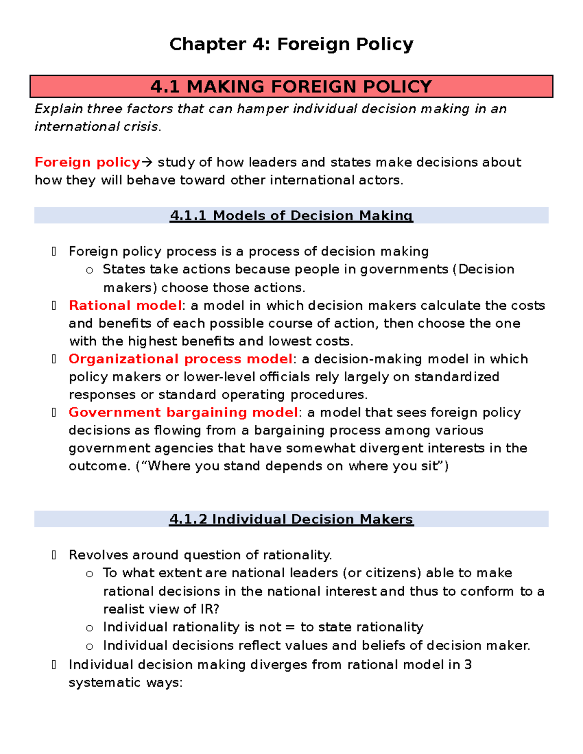 foreign policy assignment answer key