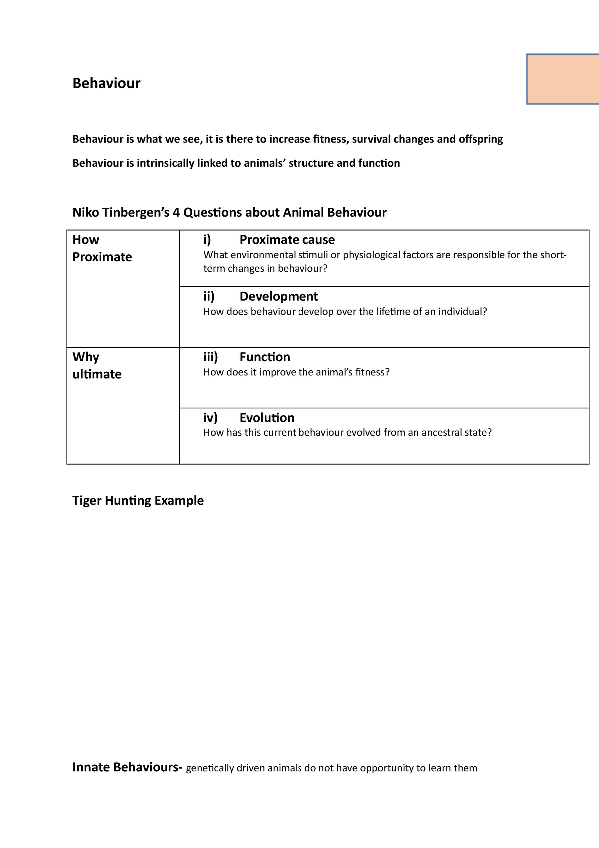 Animal Structure and Function - Behaviour - Behaviour Behaviour is what