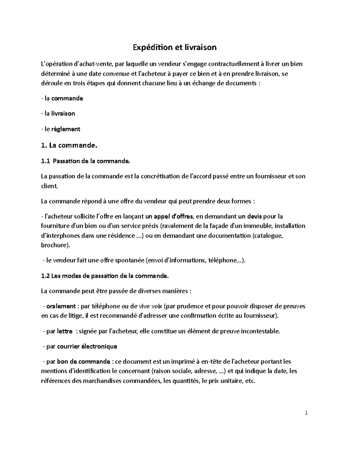 Expédition et livraison Expédition et livraison L'opération d'achat