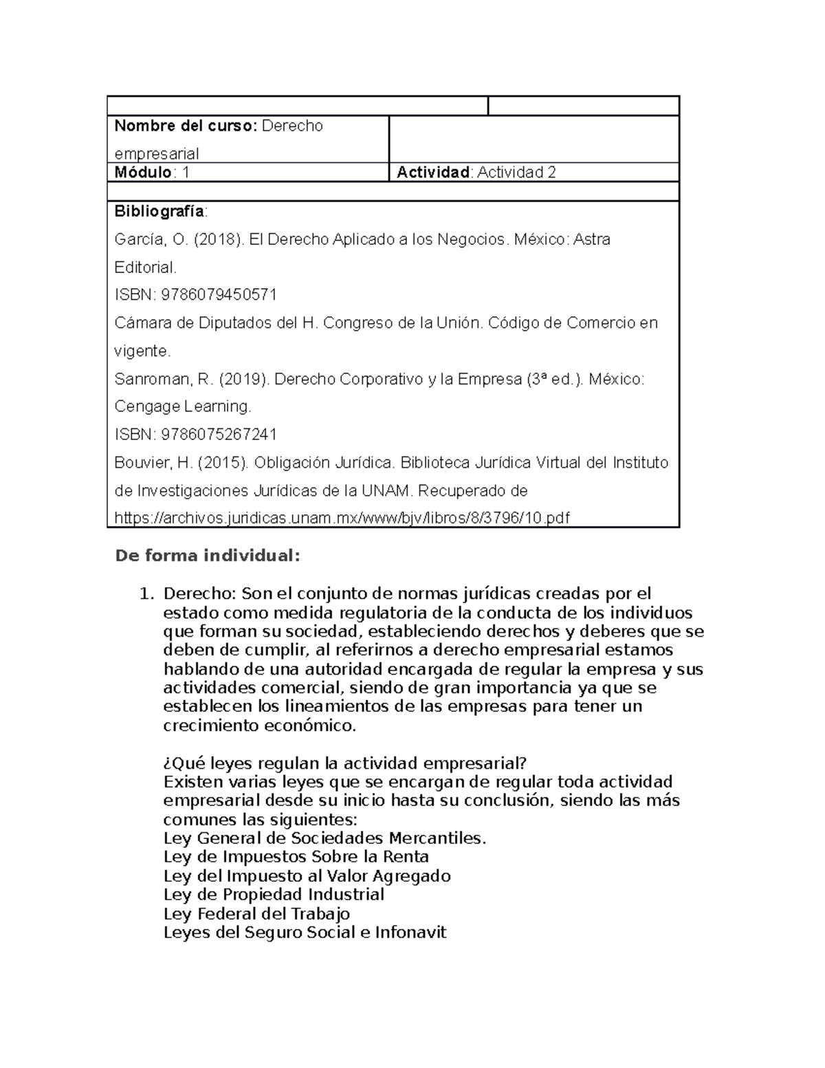 Derecho Empresarial Actividad 2 - Nombre Del Curso: Derecho Empresarial ...