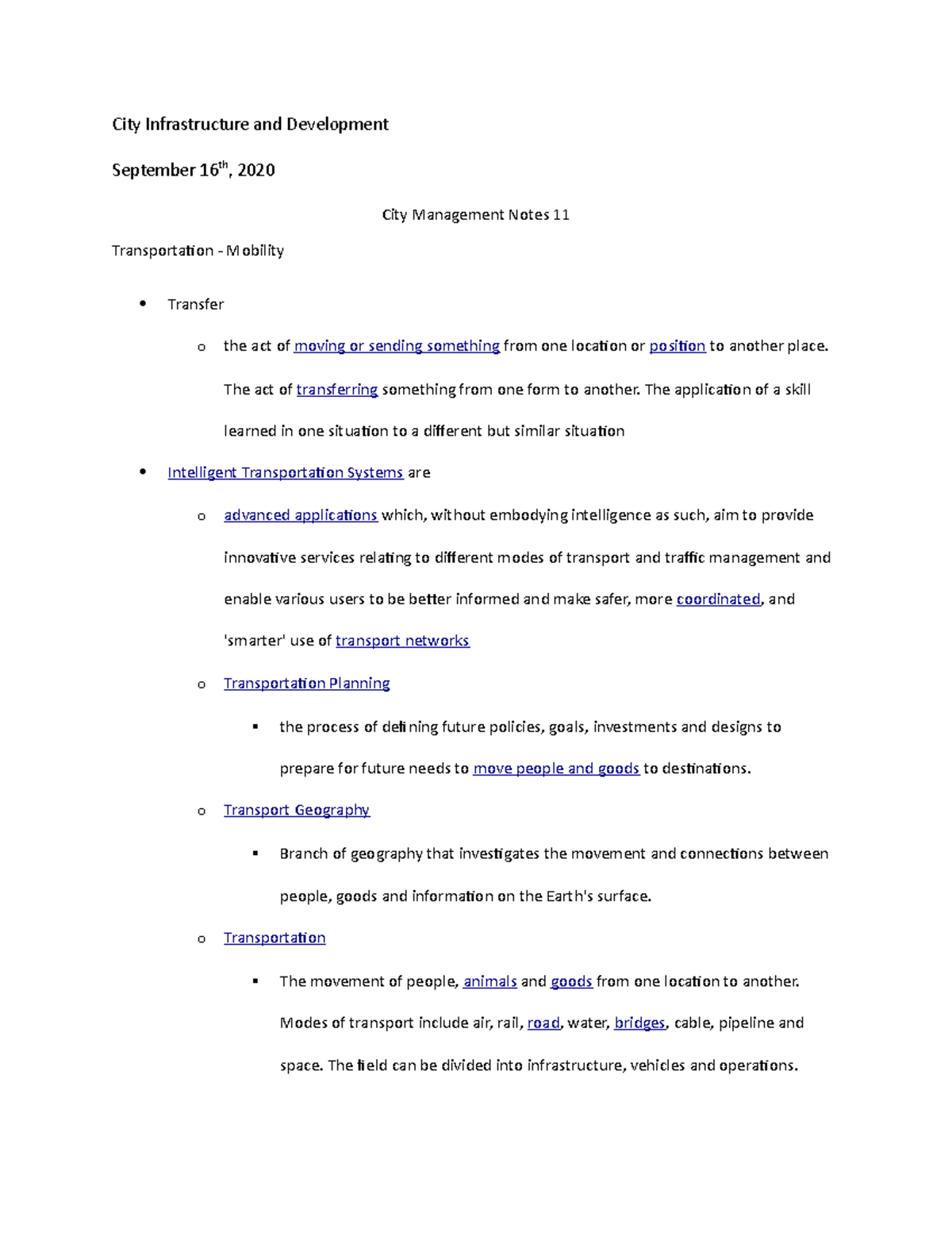 City Managements Notes 11 - City Infrastructure and Development ...