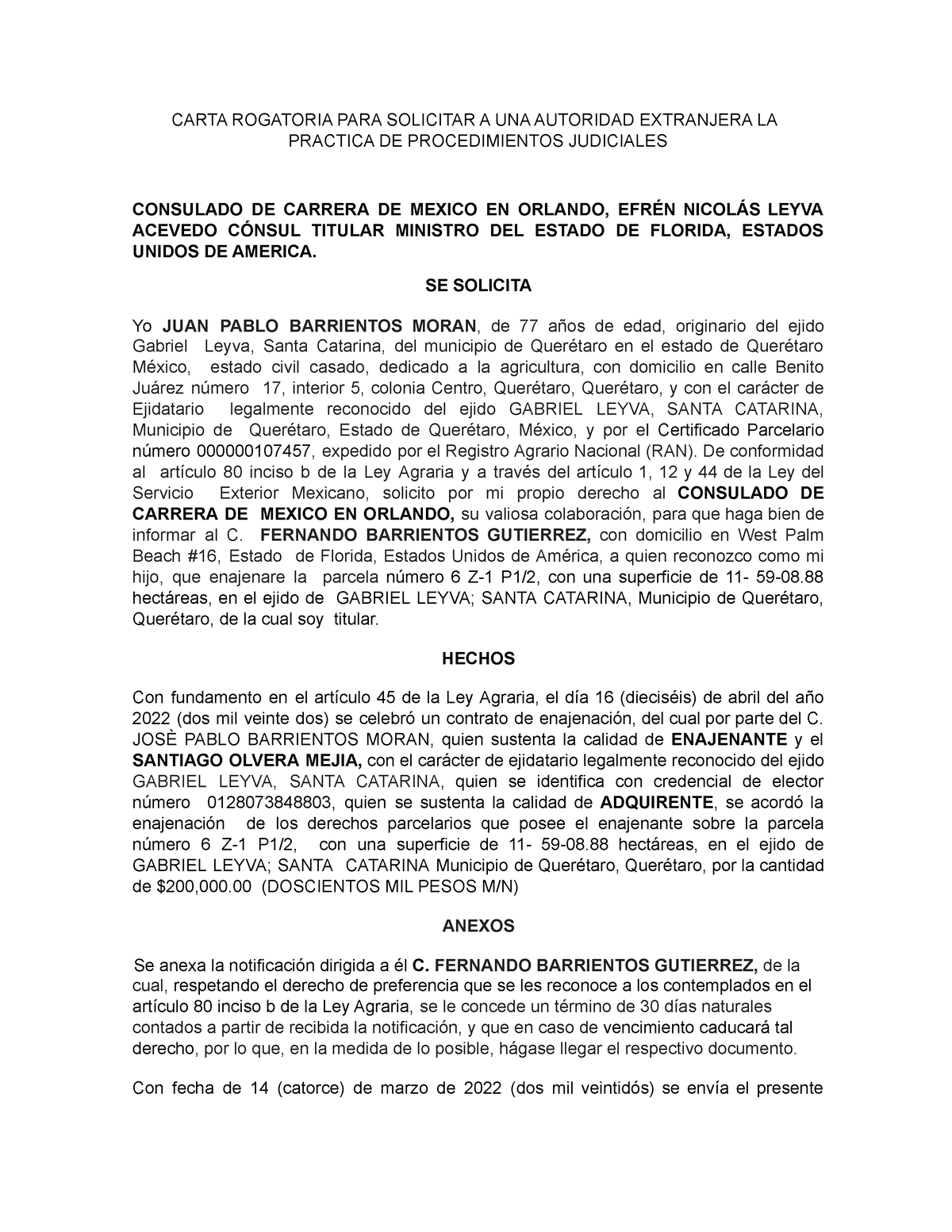 Carta Rogatoria Formato Mexico