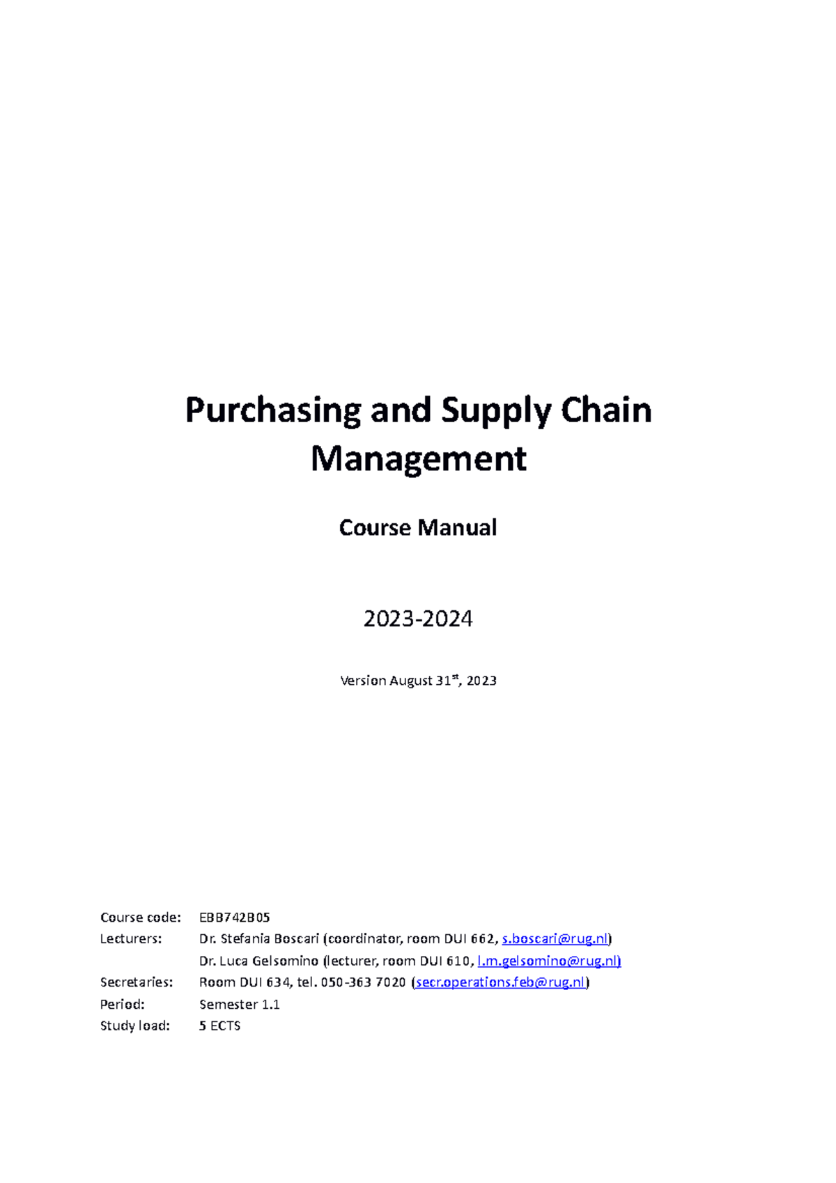 2324 P&SCM Course manual (31 august) Purchasing and Supply Chain