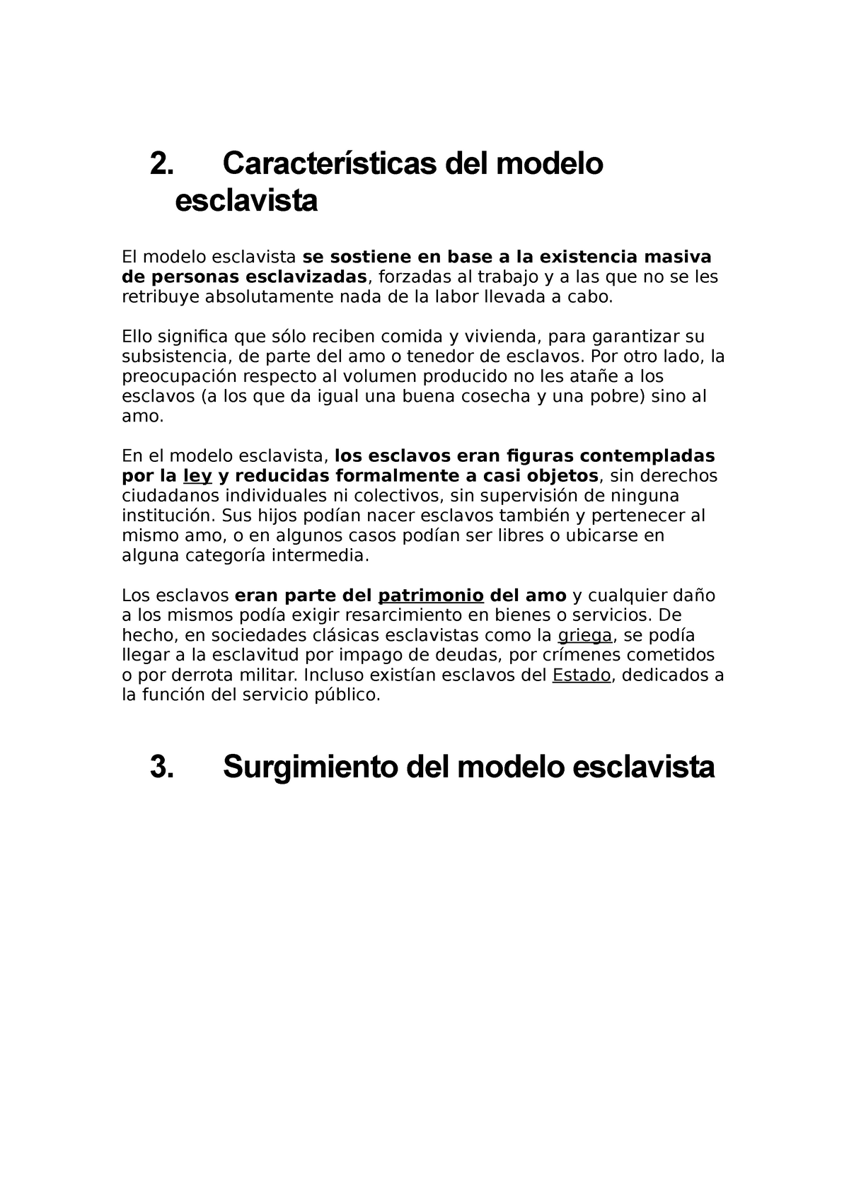 Características del modelo esclavista - 2. Características del modelo  esclavista El modelo - Studocu