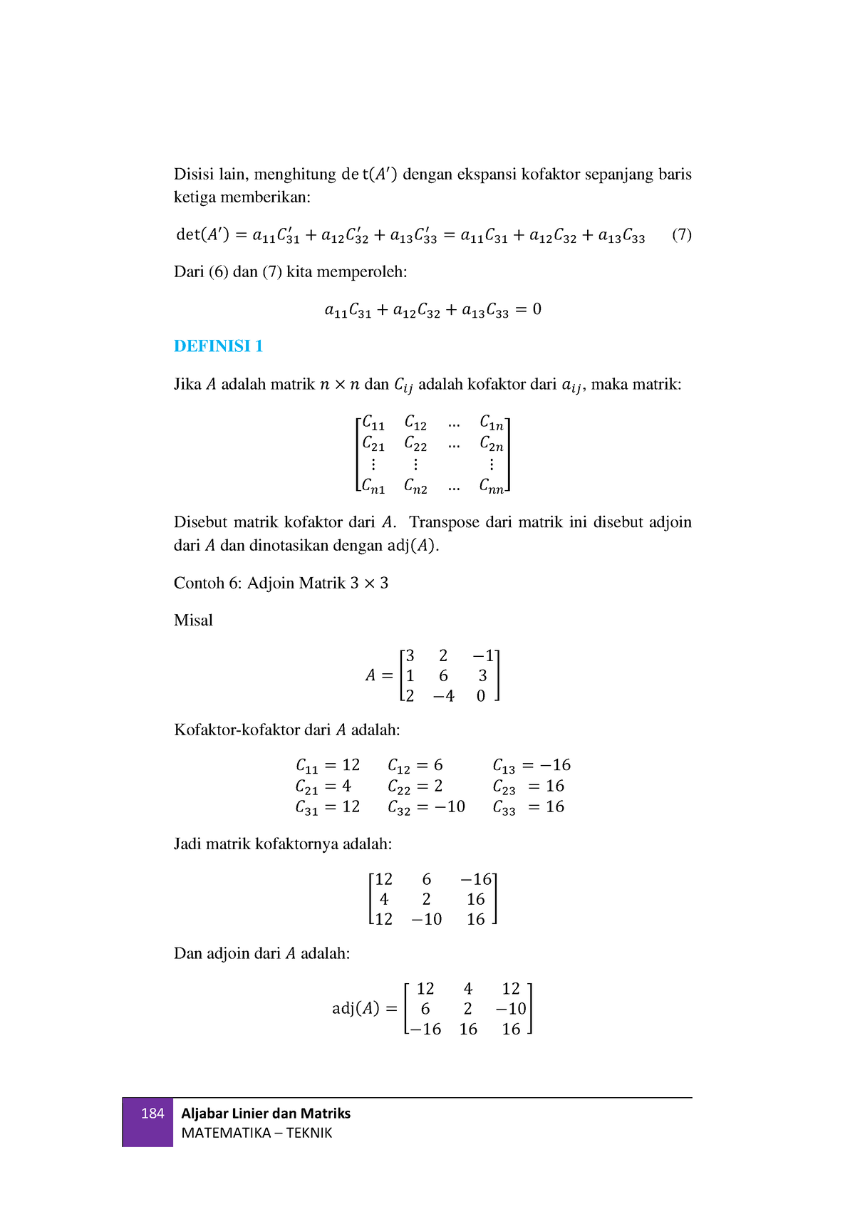 Aljabar Linier Dan Matrik Joko Soebagyo Et 184 Aljabar Linier Dan Matriks Matematika Teknik 6884