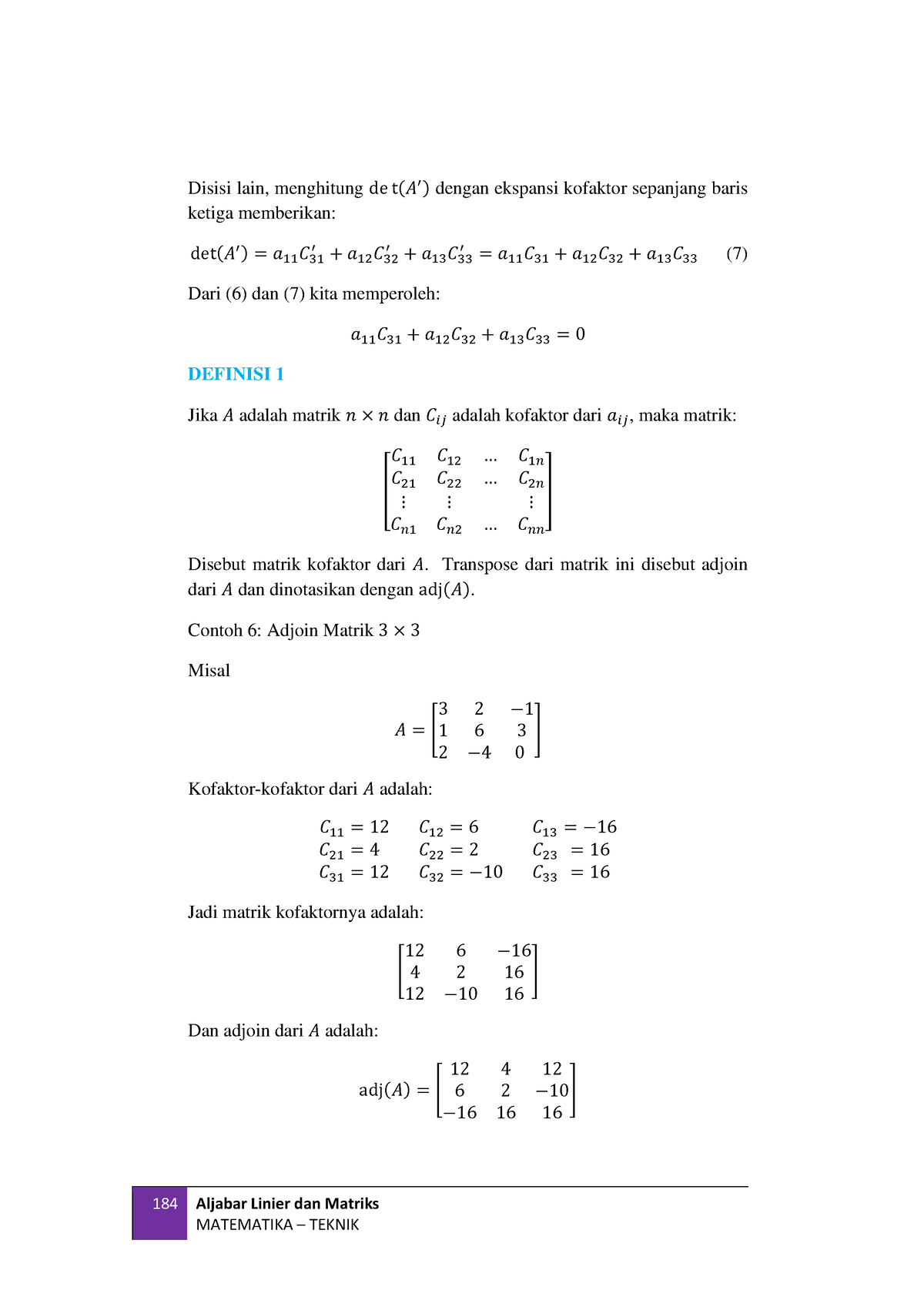 Aljabar Linier Dan Matrik Joko Soebagyo Et 184 Aljabar Linier Dan Matriks Matematika Teknik 