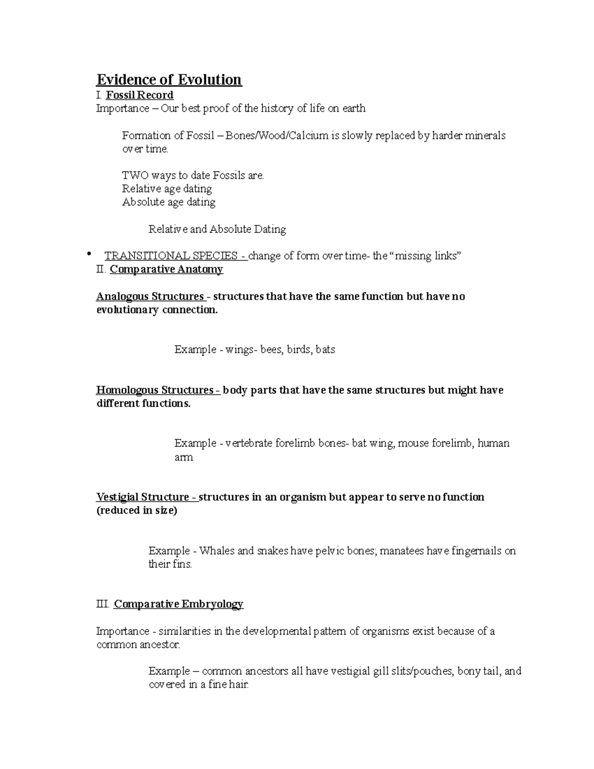 Evidence of Evolution Fossil Record Importance Our best proof of