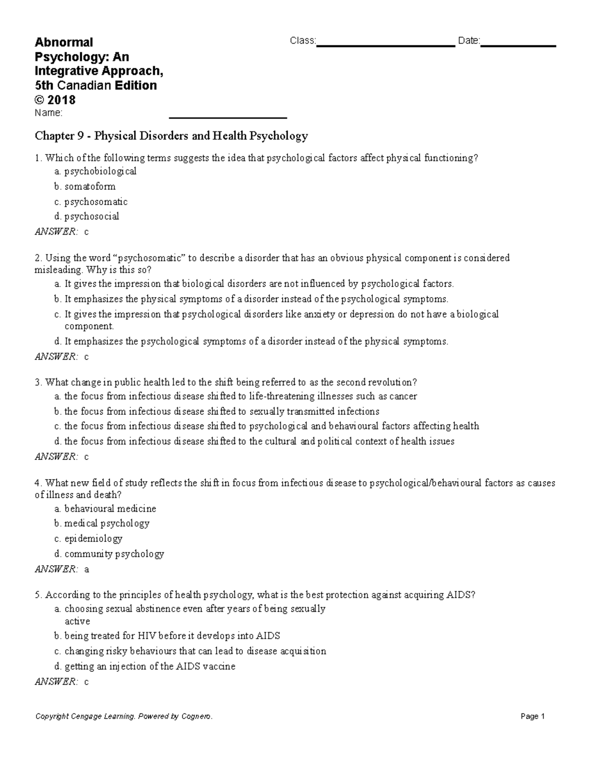 Chapter 9 Physical Disorders and Health Psychology - Abnormal ...