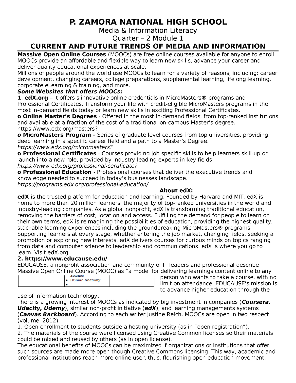 MIL Handout 1 - P. ZAMORA NATIONAL HIGH SCHOOL Media & Information ...