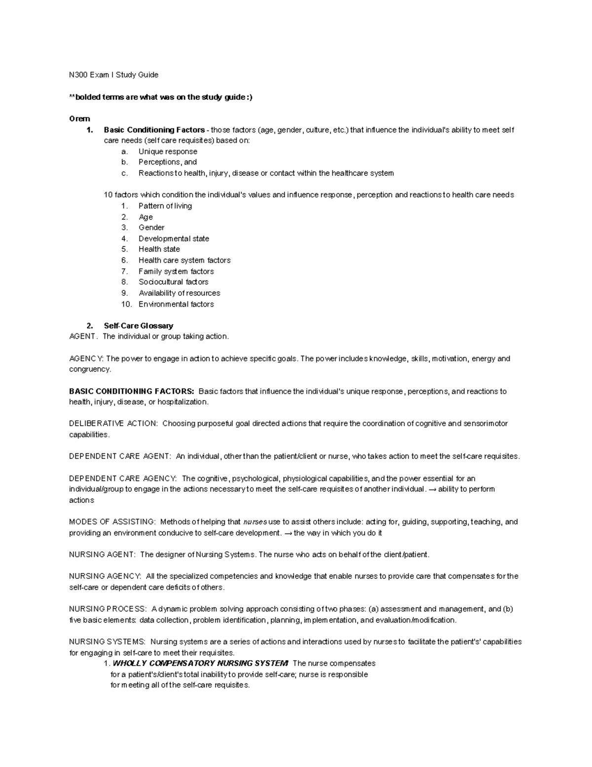 300 Exam 1 Review - Lecture notes 1 - N300 Exam I Study Guide terms are ...