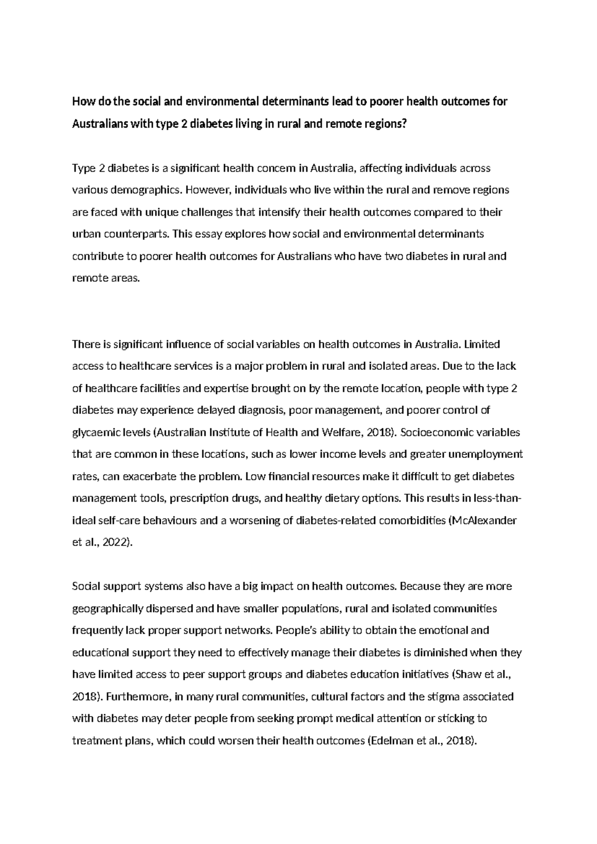 Essay for pop health - How do the social and environmental determinants ...