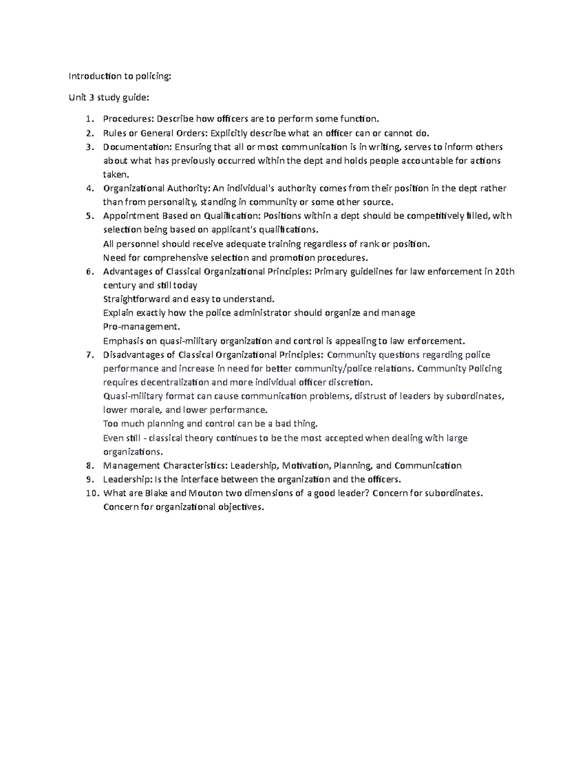 Intro to policing unit 3 study guide - Introduction to policing: Unit 3 ...