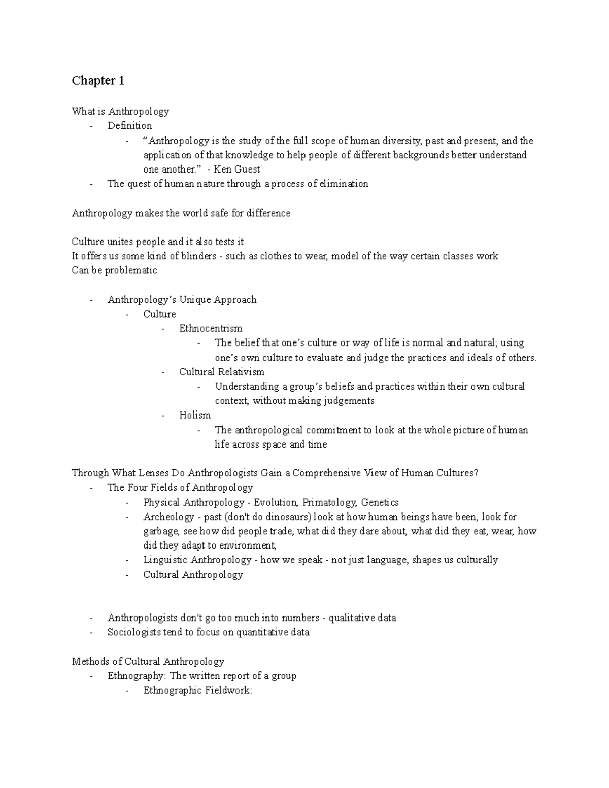 ANTH 166 Part 1 - Note for the first test for Professor Silcott ...